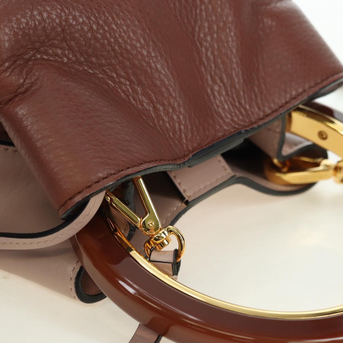 MARNI Panniers Hand Bag Leather 2way Beige Gold Auth 178605V