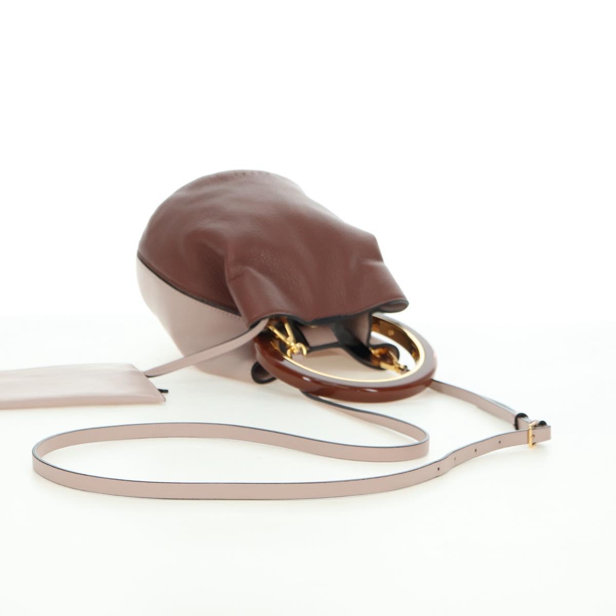 MARNI Panniers Hand Bag Leather 2way Beige Gold Auth 178605V