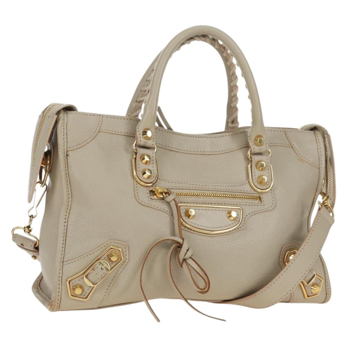 BALENCIAGA Classic Metal Edge City Bag Leather 2way Beige 432831 Auth 178610SAM