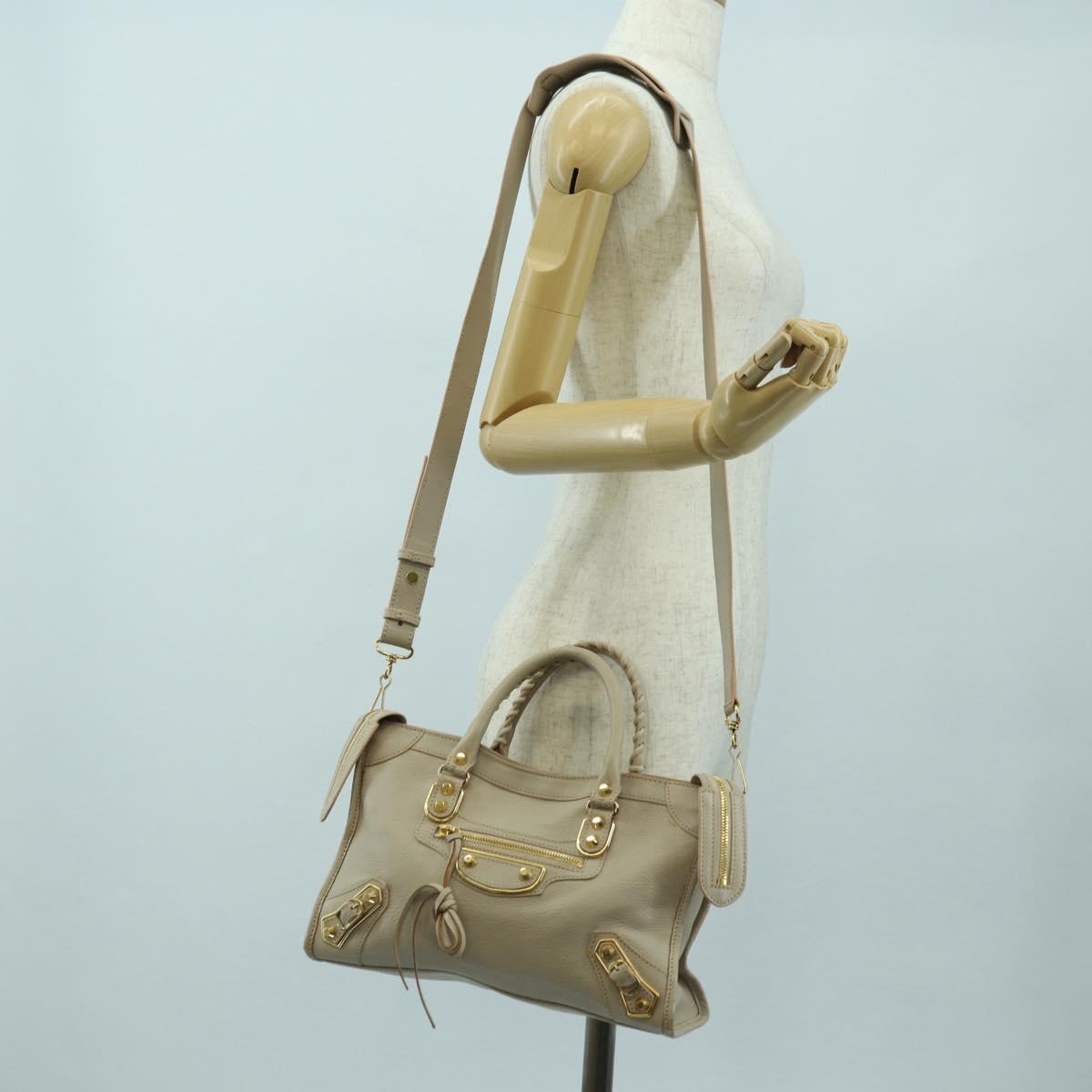 BALENCIAGA Classic Metal Edge City Bag Leather 2way Beige 432831 Auth 178610SAM