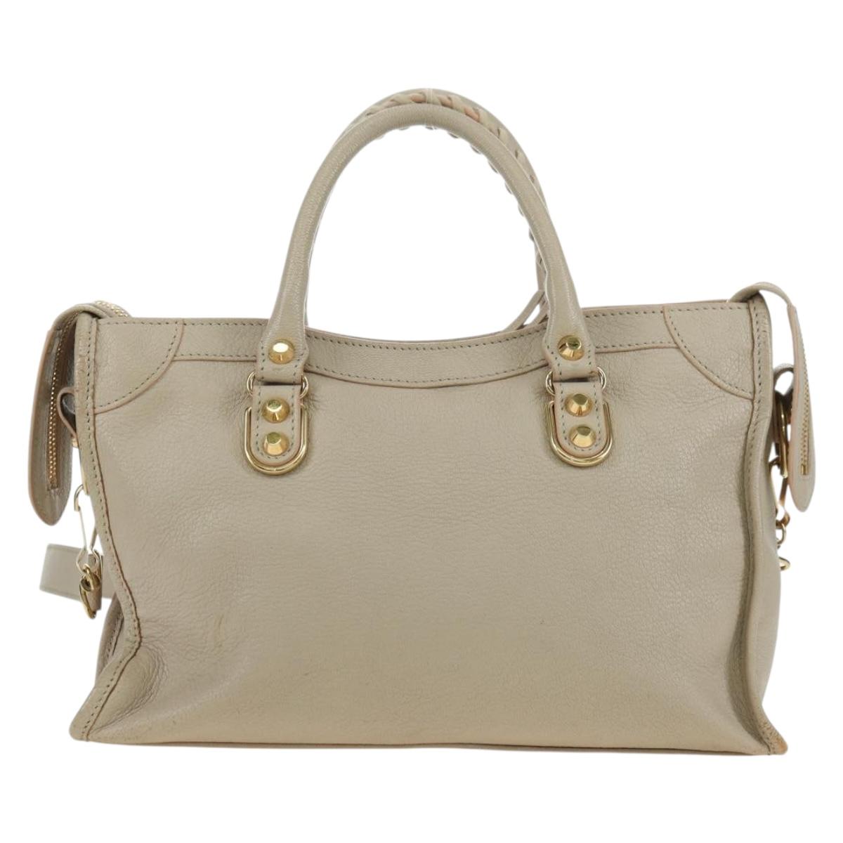 BALENCIAGA Classic Metal Edge City Bag Leather 2way Beige 432831 Auth 178610SAM