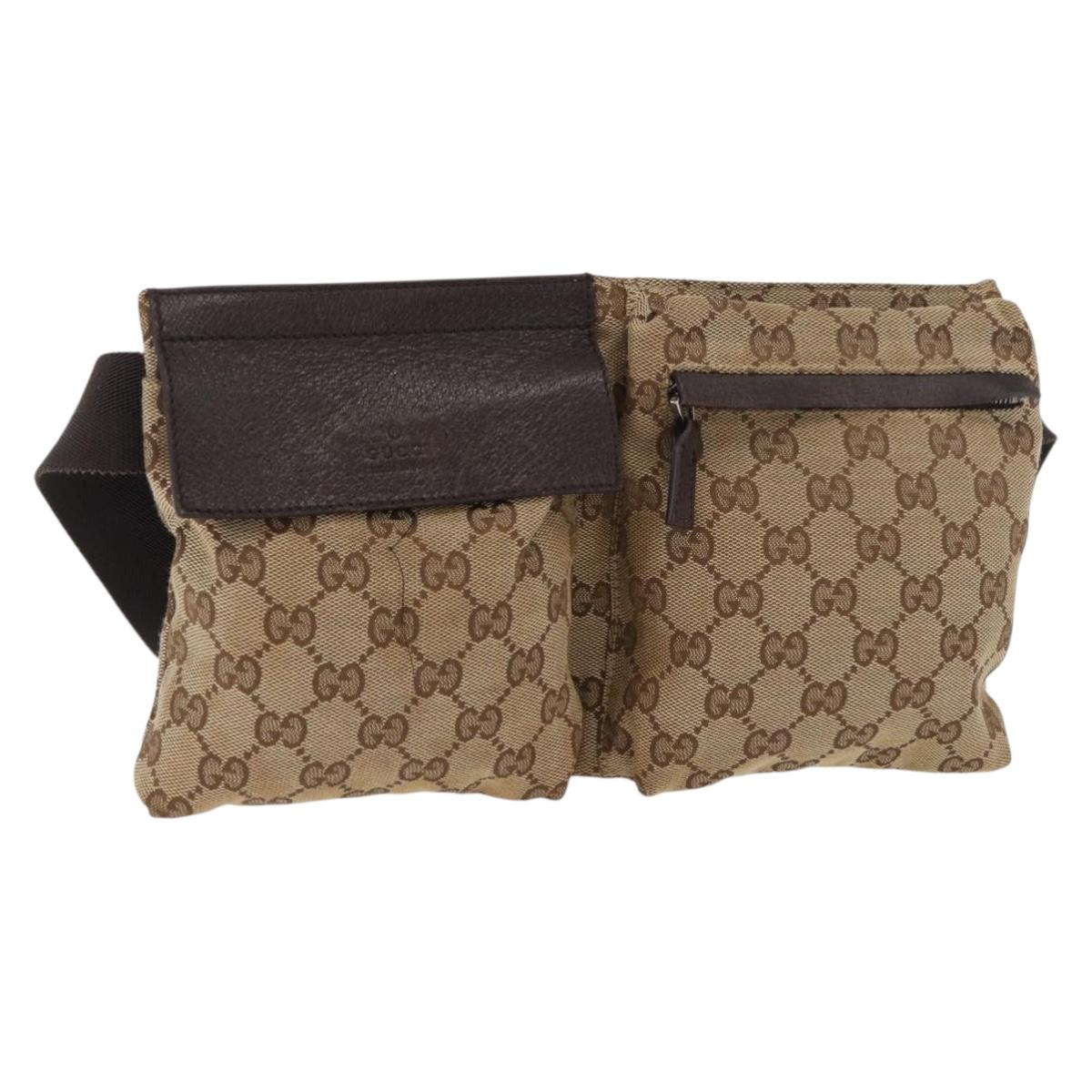 GUCCI GG Canvas Waist Bag Beige Silver 28566 Auth 178628