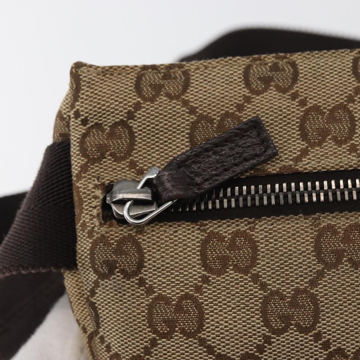 GUCCI GG Canvas Waist Bag Beige Silver 28566 Auth 178628