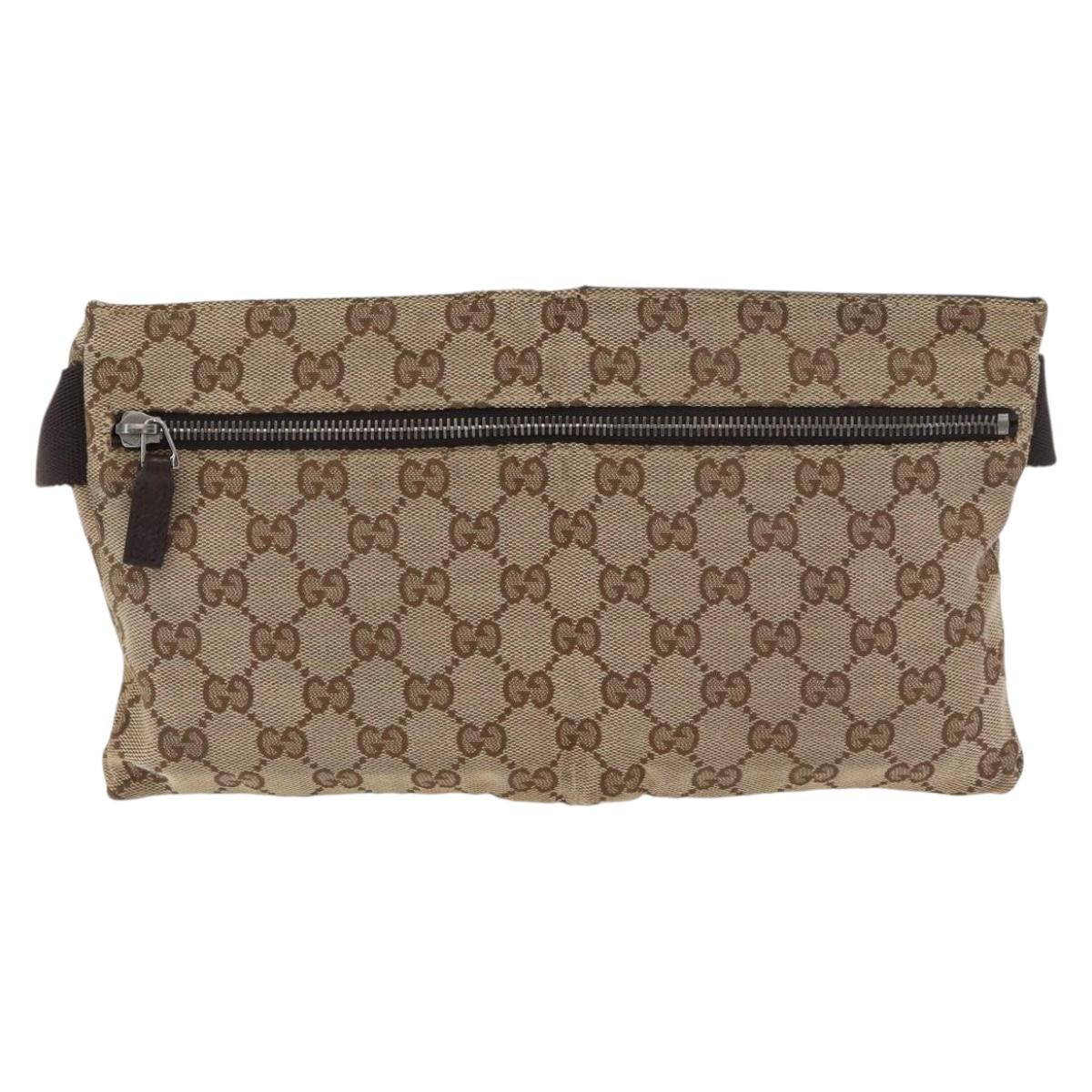 GUCCI GG Canvas Waist Bag Beige Silver 28566 Auth 178628