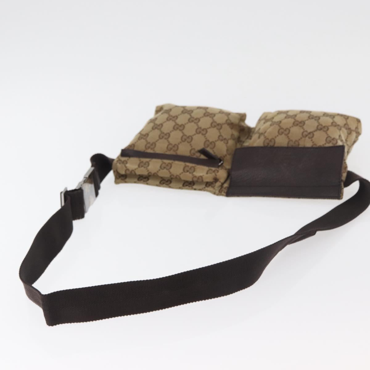 GUCCI GG Canvas Waist Bag Beige Silver 28566 Auth 178628