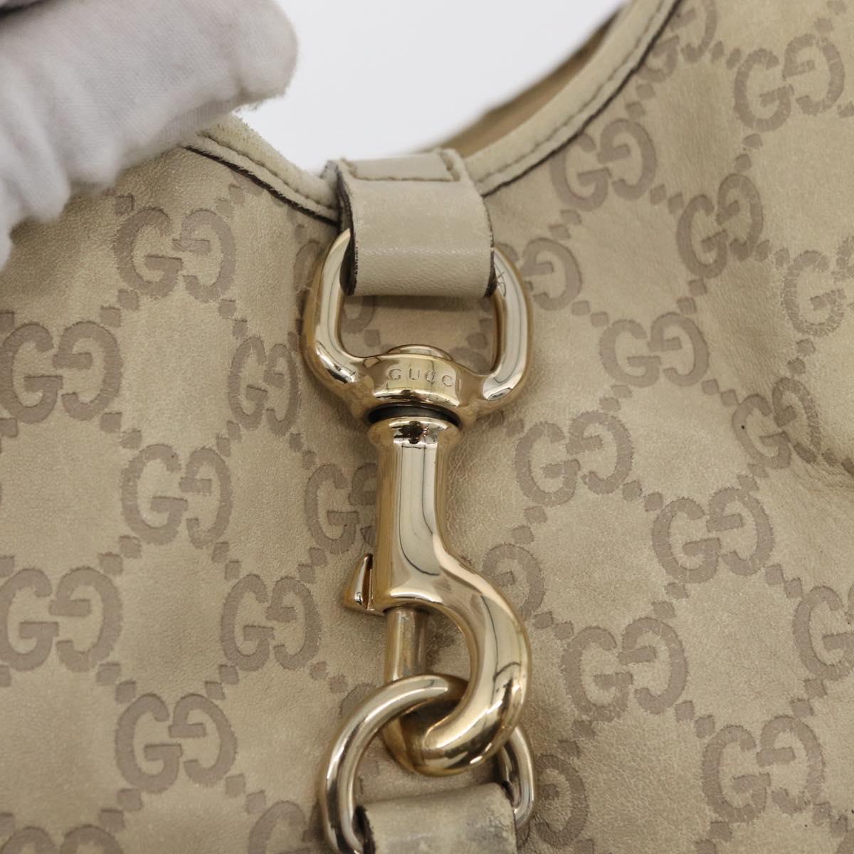 GUCCI GG Canvas Guccissima Jackie Bag Leather Cream Gold 203494 Auth 178636