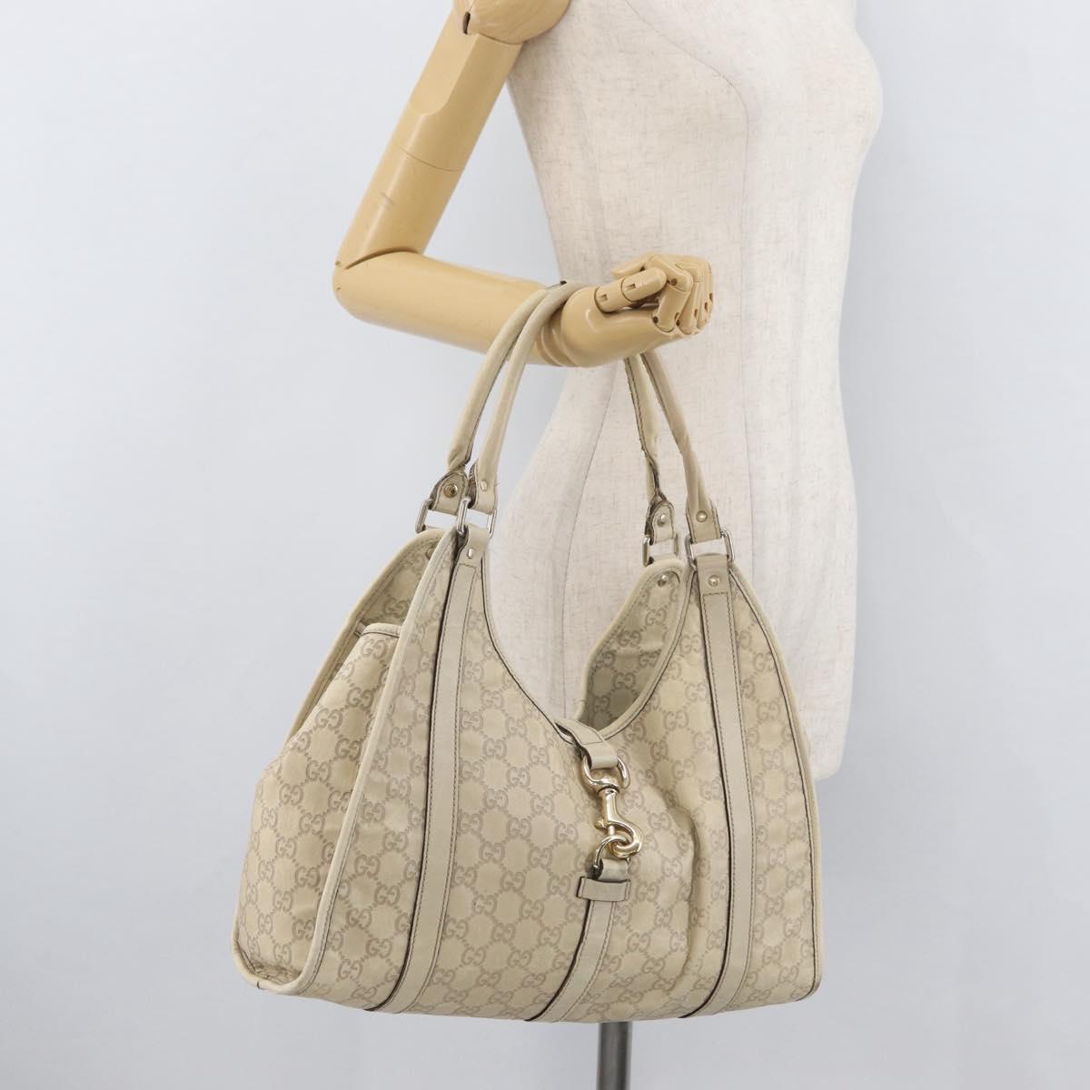 GUCCI GG Canvas Guccissima Jackie Bag Leather Cream Gold 203494 Auth 178636