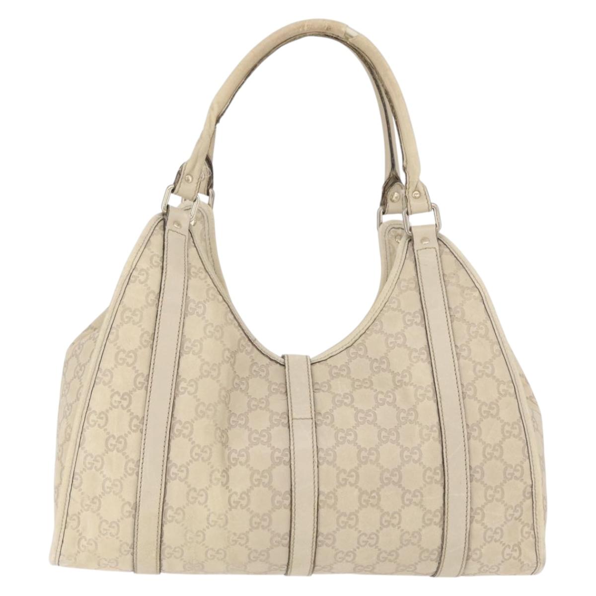 GUCCI GG Canvas Guccissima Jackie Bag Leather Cream Gold 203494 Auth 178636
