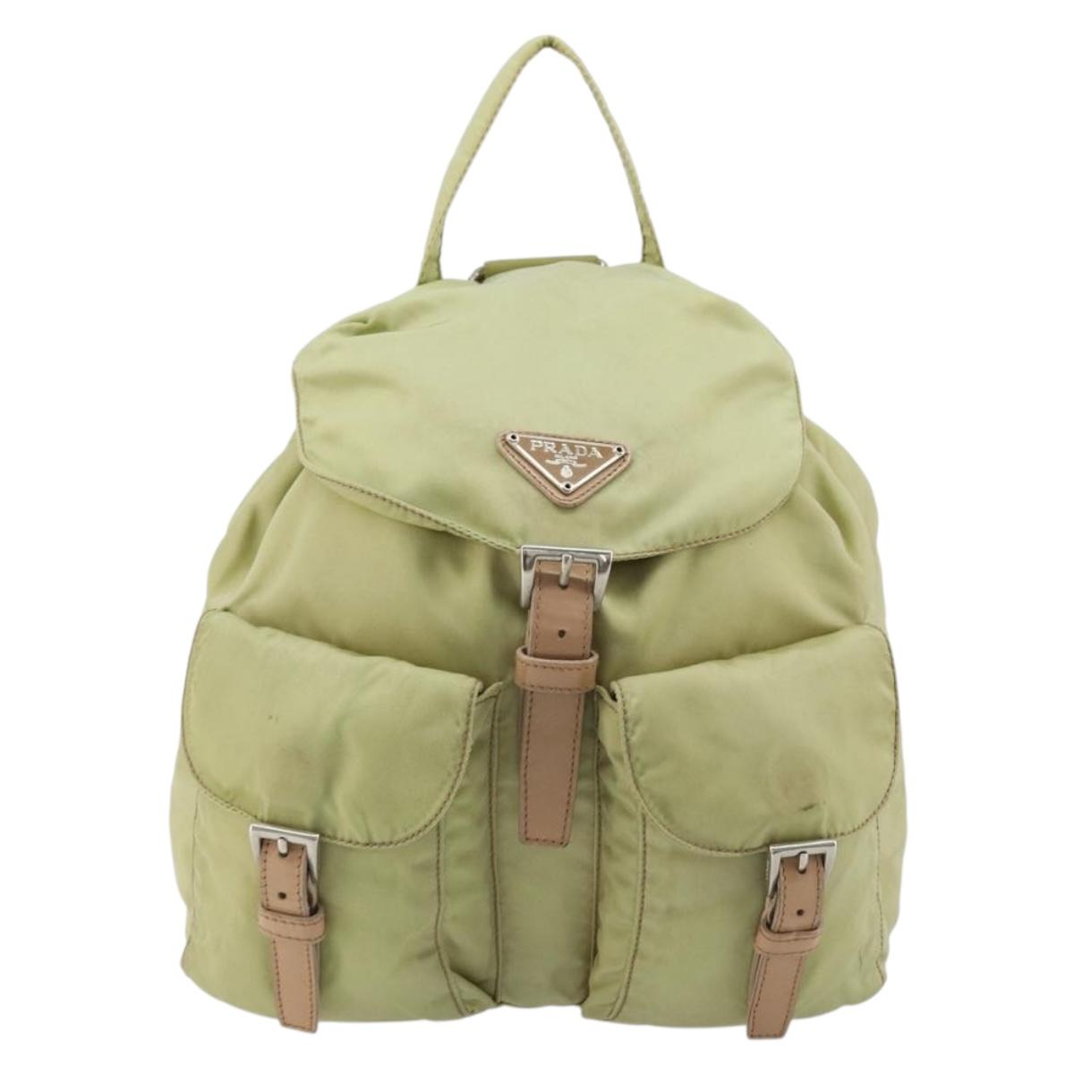 PRADA Backpack Nylon Khaki Silver Auth 178638