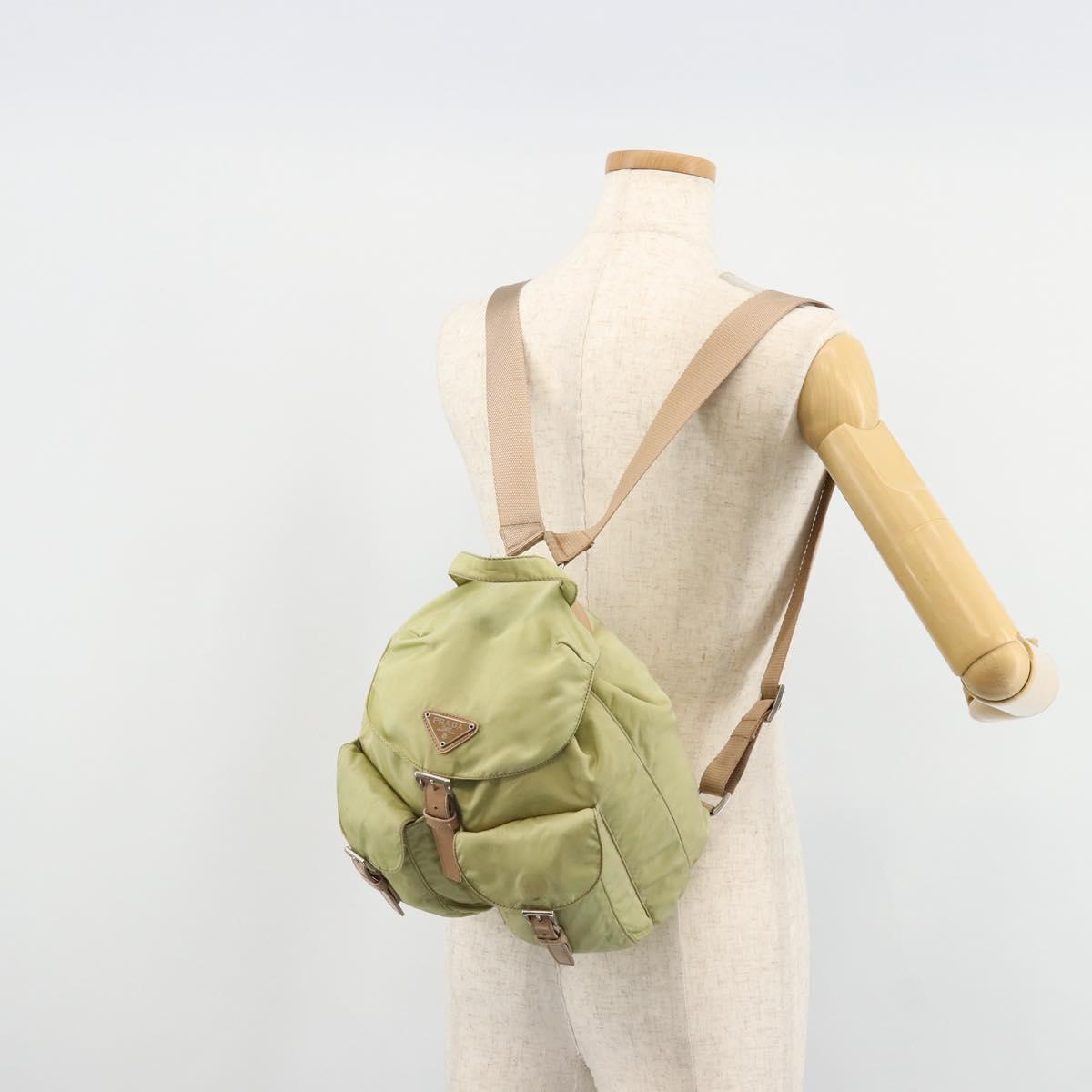 PRADA Backpack Nylon Khaki Silver Auth 178638