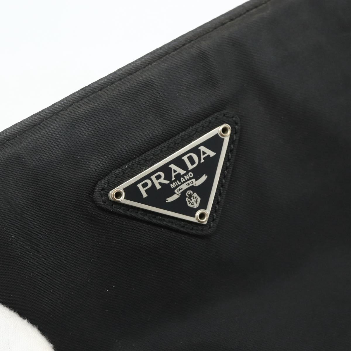 PRADA Hand Bag Nylon Black Silver Auth 178639