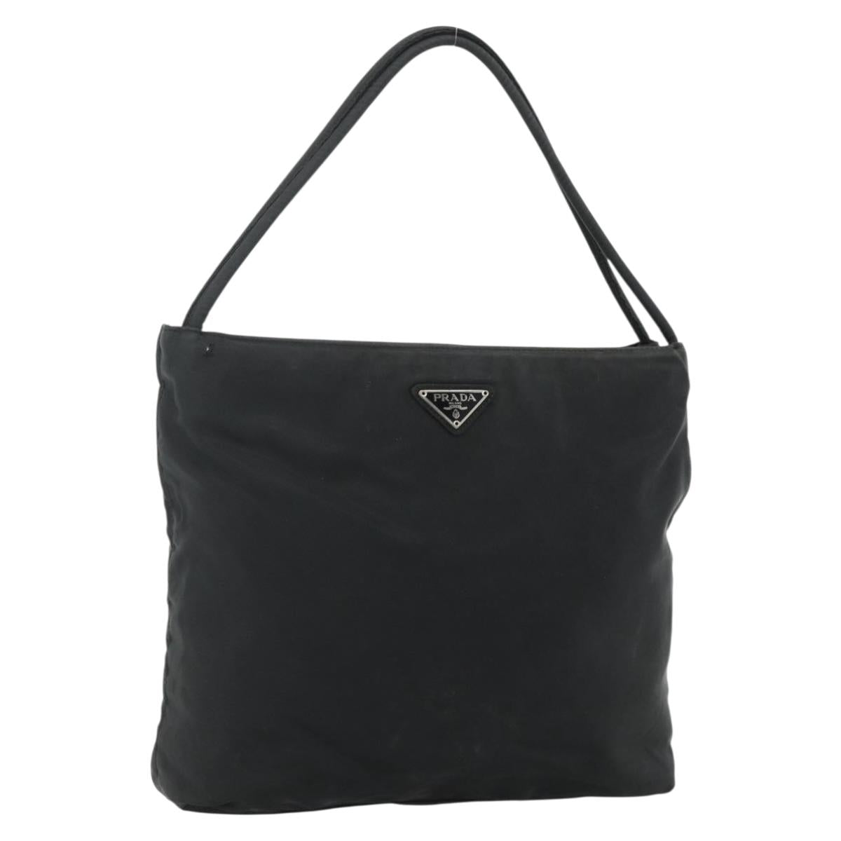 PRADA Hand Bag Nylon Black Silver Auth 178639