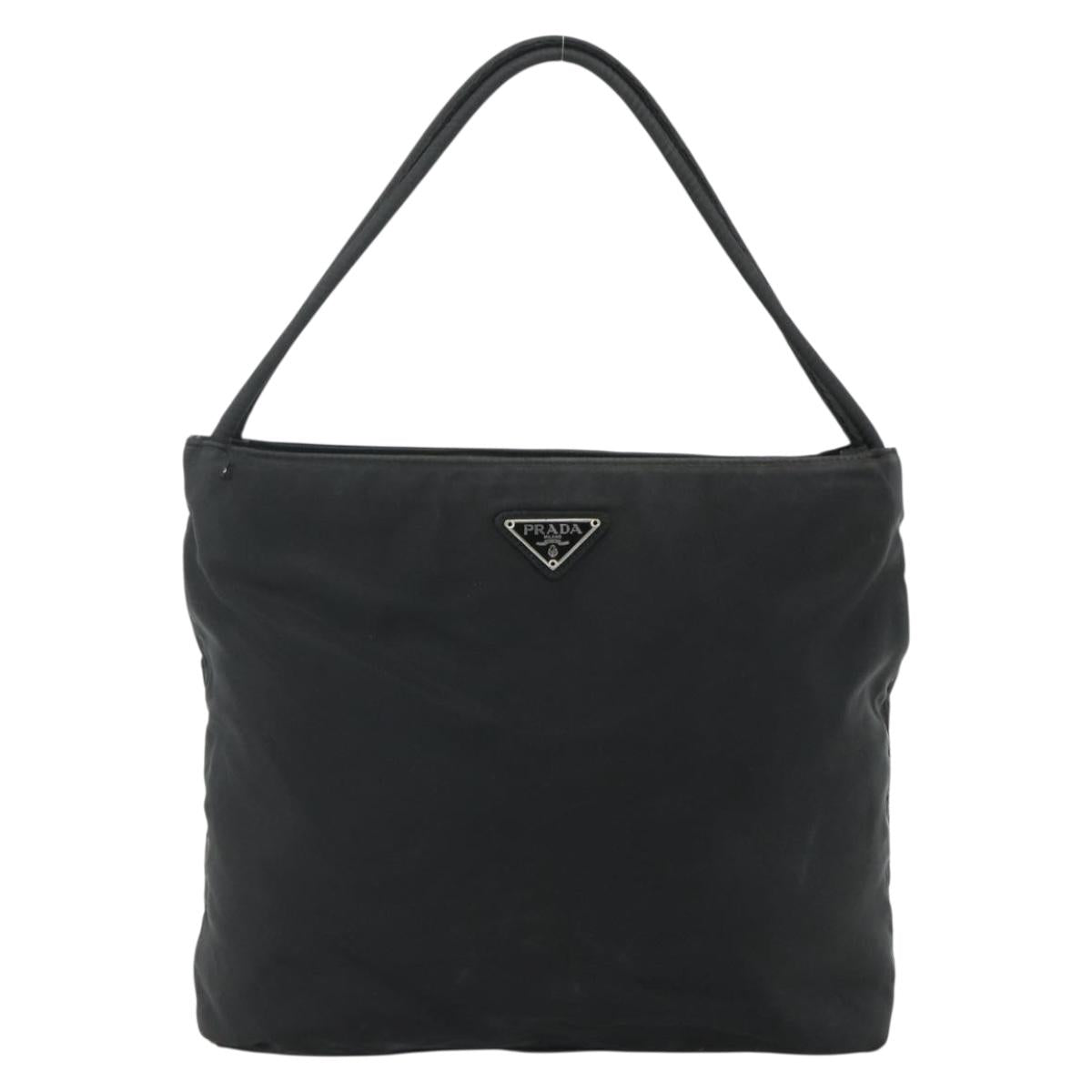 PRADA Hand Bag Nylon Black Silver Auth 178639