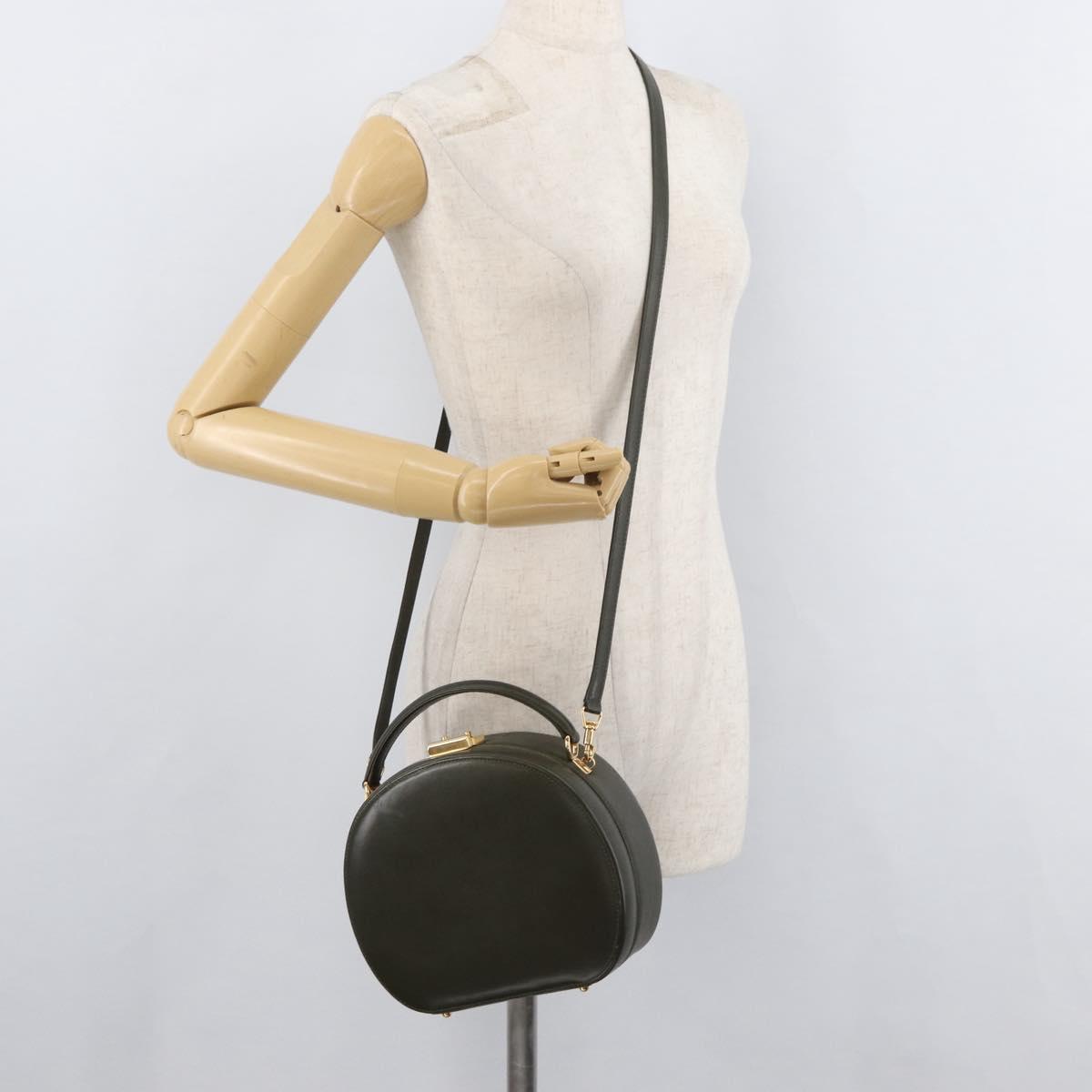 GUCCI Hand Bag Leather 2way Khaki Gold Auth 178640