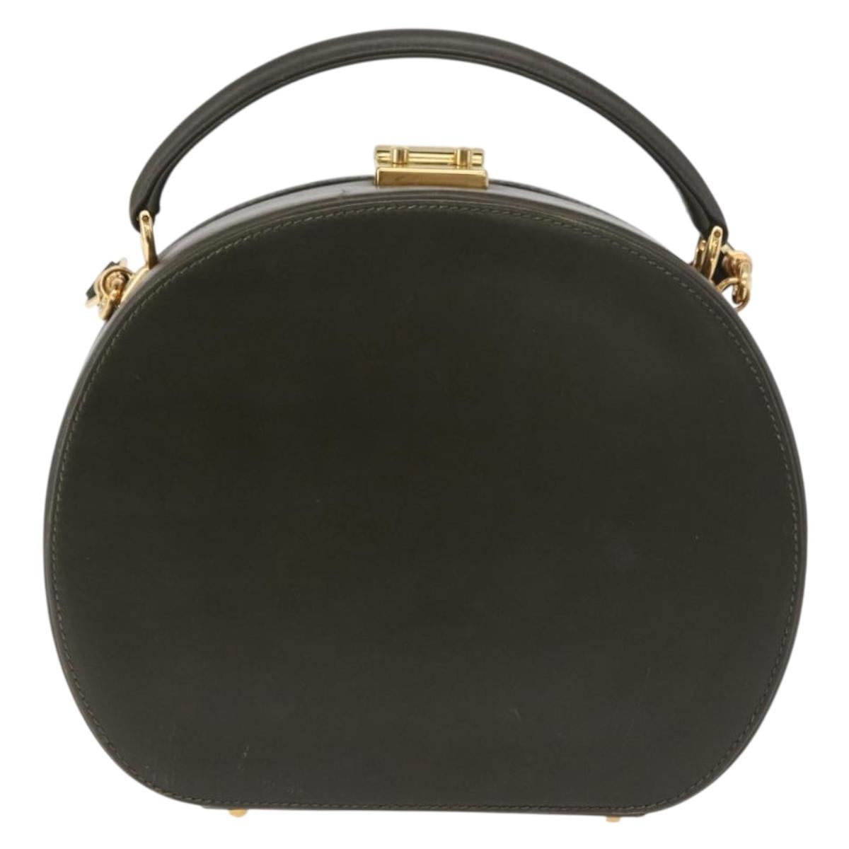 GUCCI Hand Bag Leather 2way Khaki Gold Auth 178640