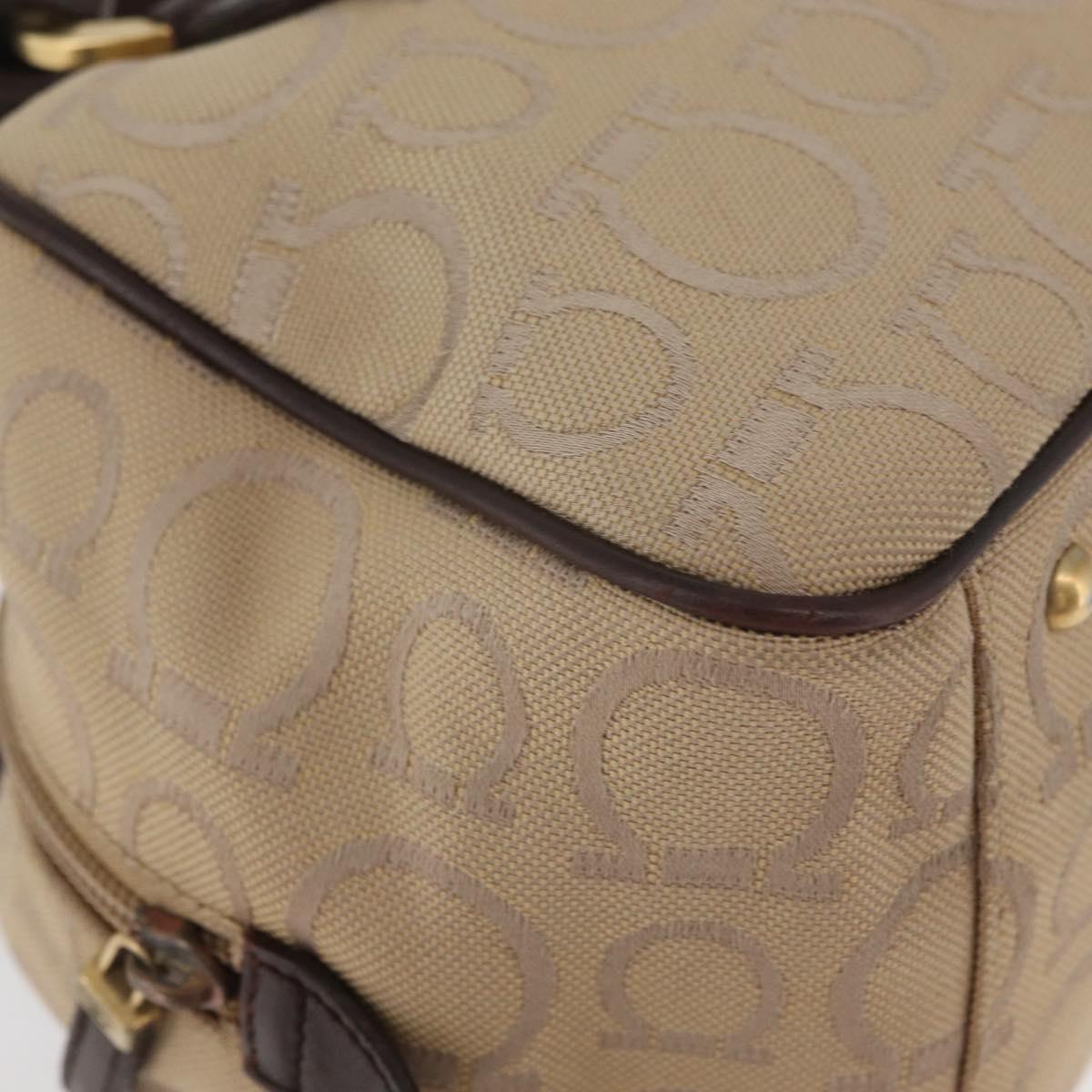 Salvatore Ferragamo Gancini Hand Bag Canvas Beige Gold Auth 178645A