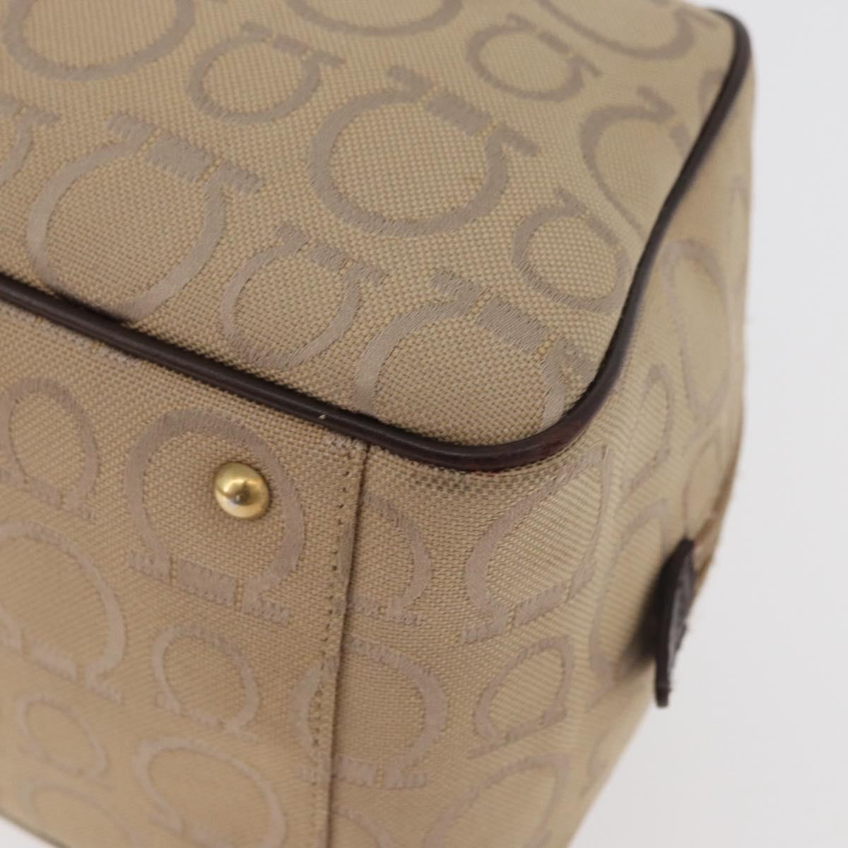 Salvatore Ferragamo Gancini Hand Bag Canvas Beige Gold Auth 178645A