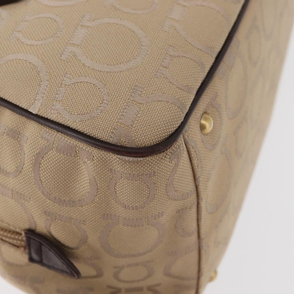 Salvatore Ferragamo Gancini Hand Bag Canvas Beige Gold Auth 178645A