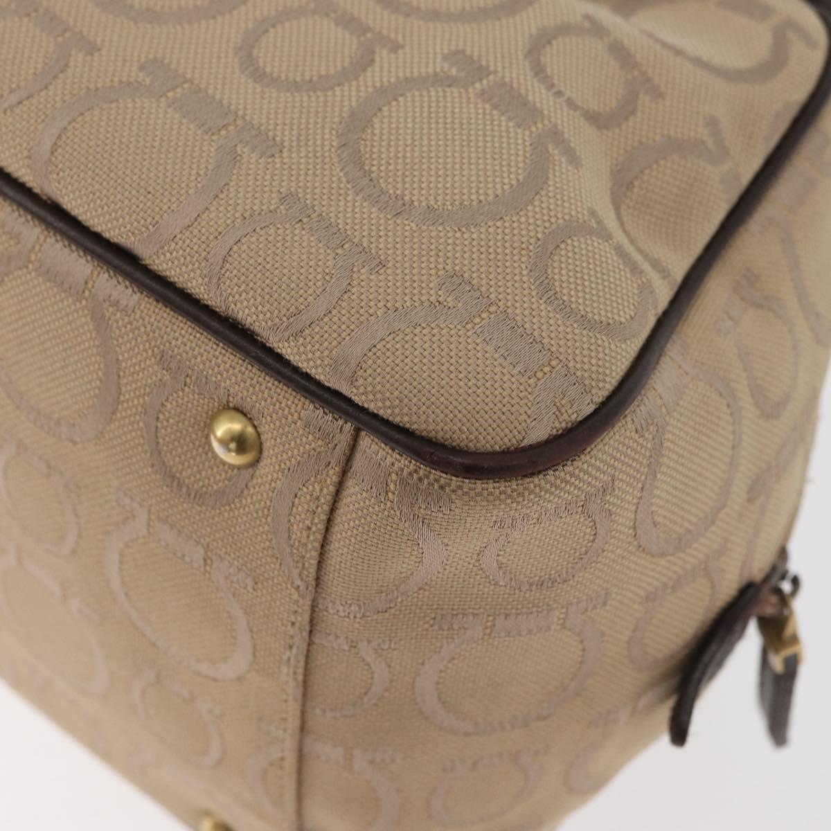 Salvatore Ferragamo Gancini Hand Bag Canvas Beige Gold Auth 178645A