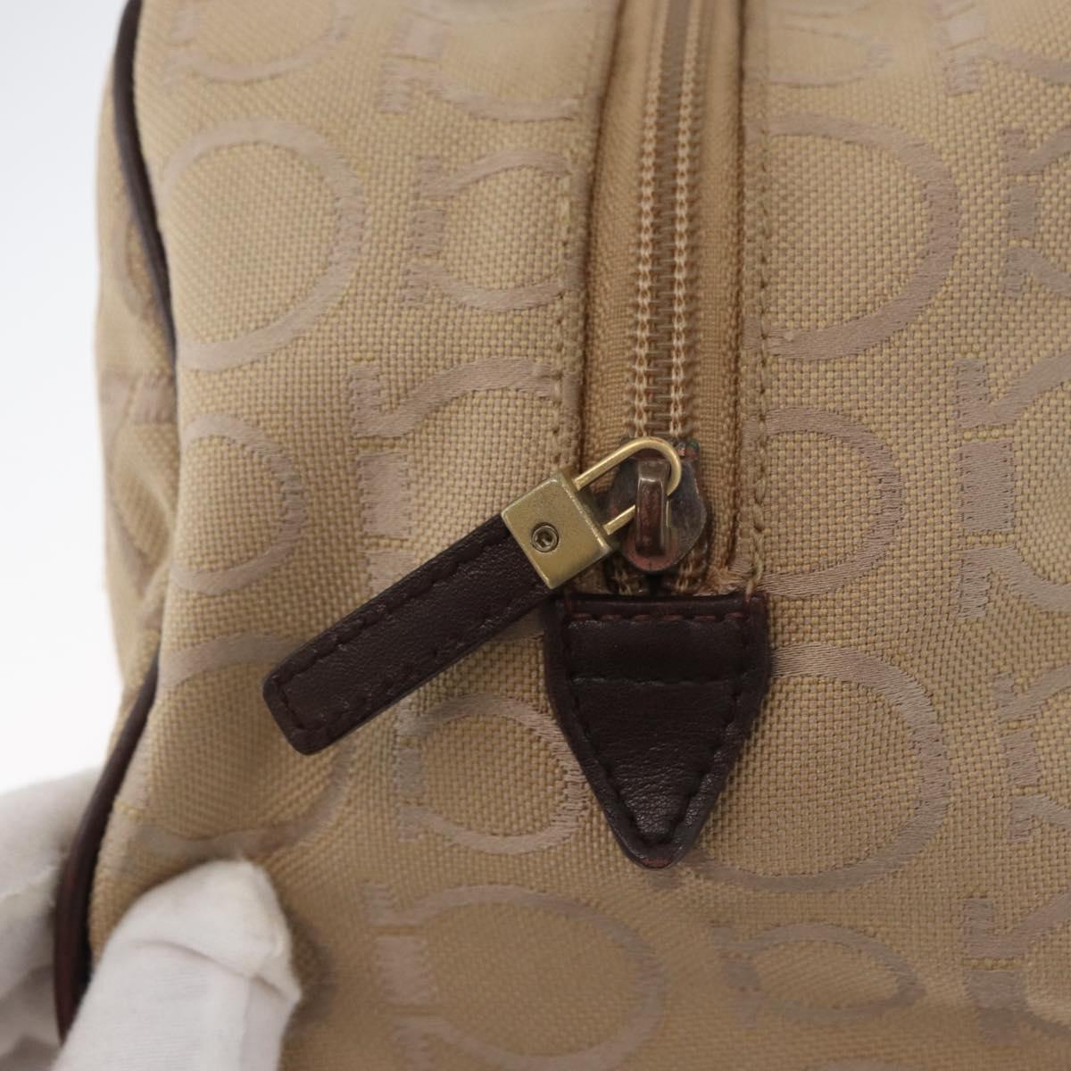 Salvatore Ferragamo Gancini Hand Bag Canvas Beige Gold Auth 178645A