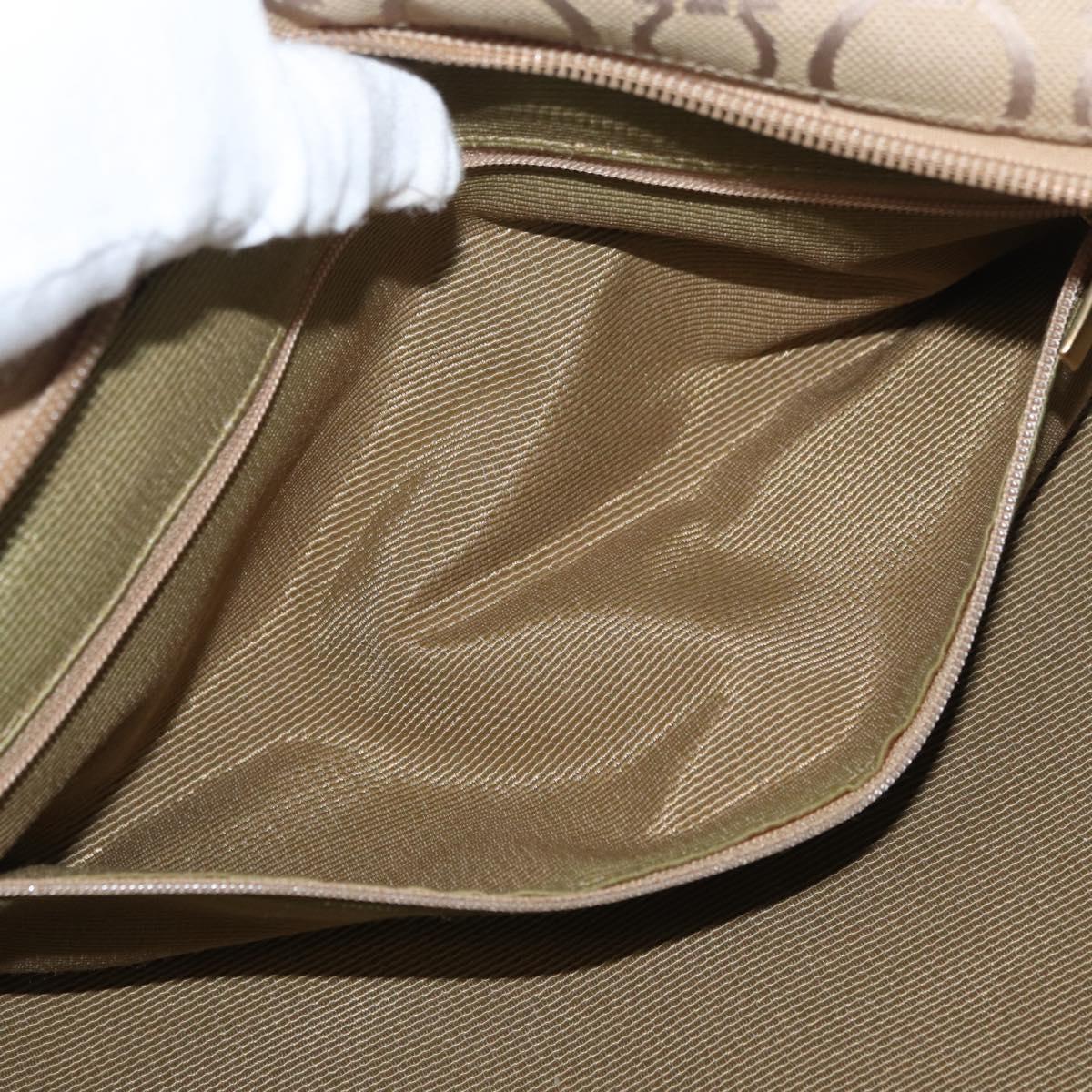 Salvatore Ferragamo Gancini Hand Bag Canvas Beige Gold Auth 178645A