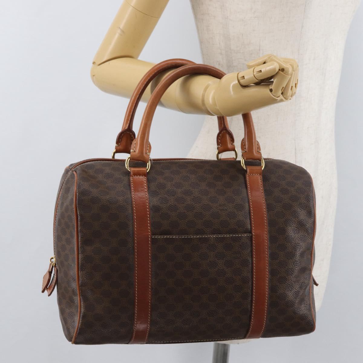 CELINE Macadam Canvas Hand Bag PVC Leather Brown Gold Auth 178652A