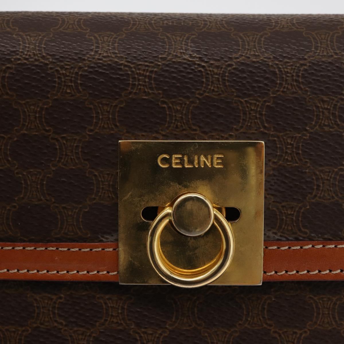 CELINE Macadam Canvas Hand Bag PVC Leather Brown Gold Auth 178653A