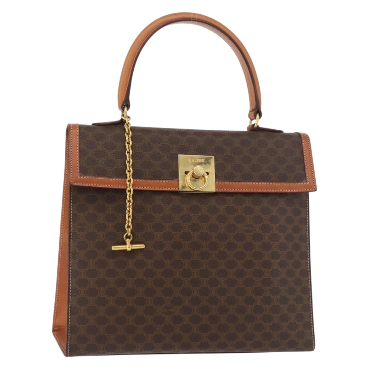 CELINE Macadam Canvas Hand Bag PVC Leather Brown Gold Auth 178653A