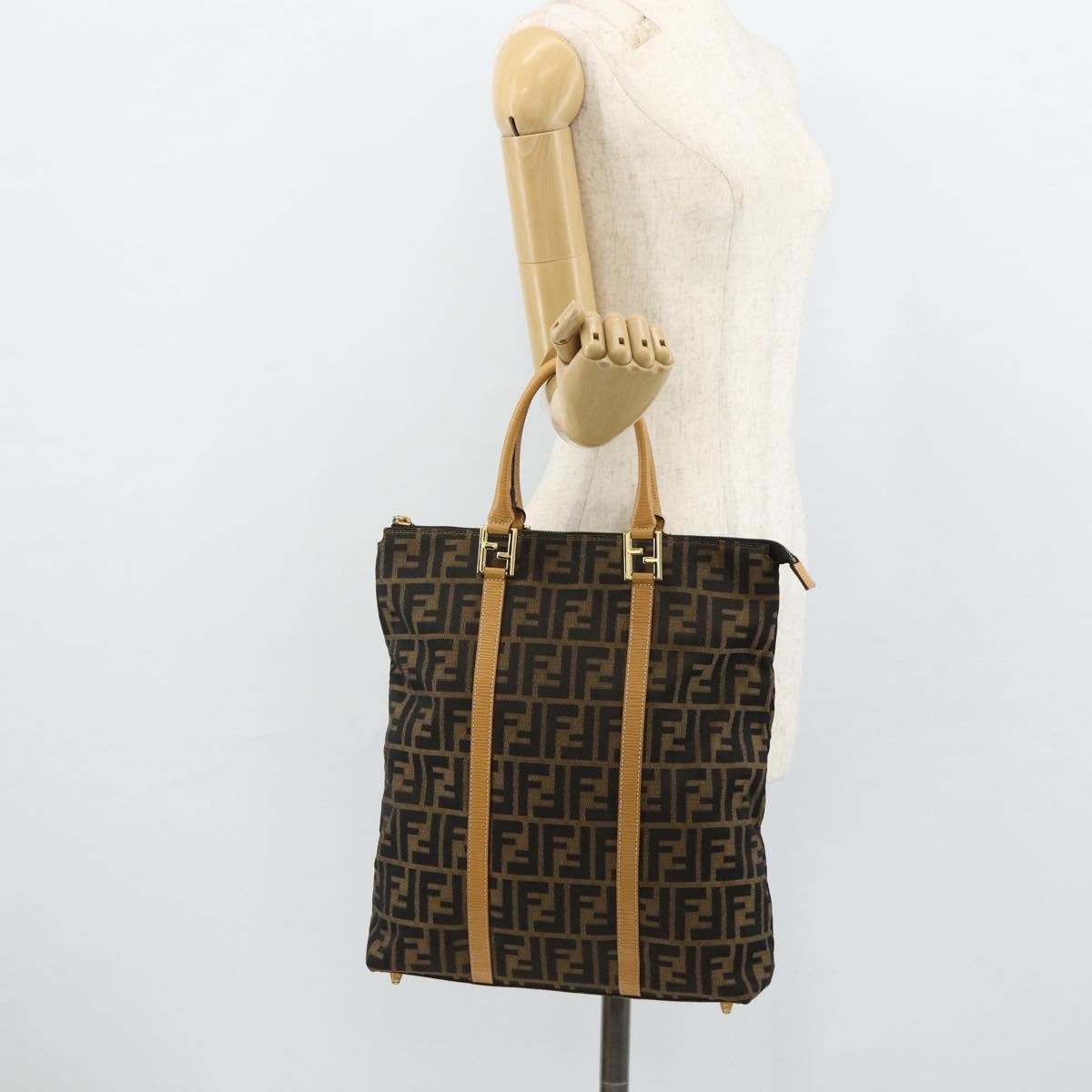 FENDI Zucca Canvas Hand Bag Black Brown Auth 178688A