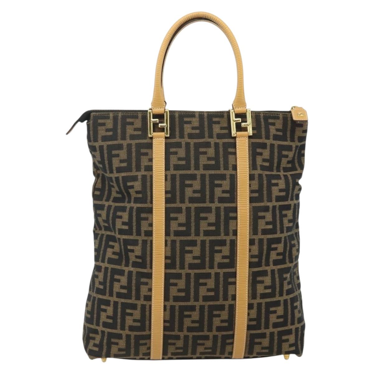 FENDI Zucca Canvas Hand Bag Black Brown Auth 178688A