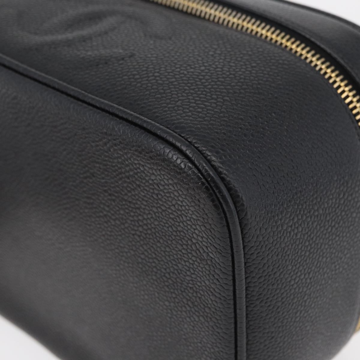 CHANEL COCO Mark Vanity Hand Bag Caviar Skin Black Gold CC Auth 178691