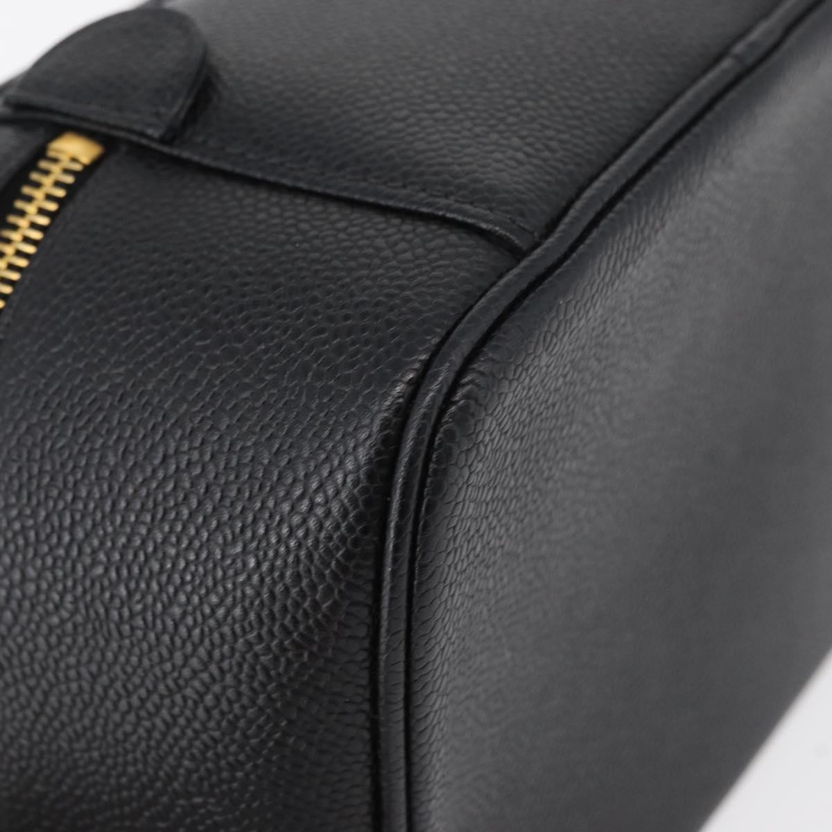 CHANEL COCO Mark Vanity Hand Bag Caviar Skin Black Gold CC Auth 178691