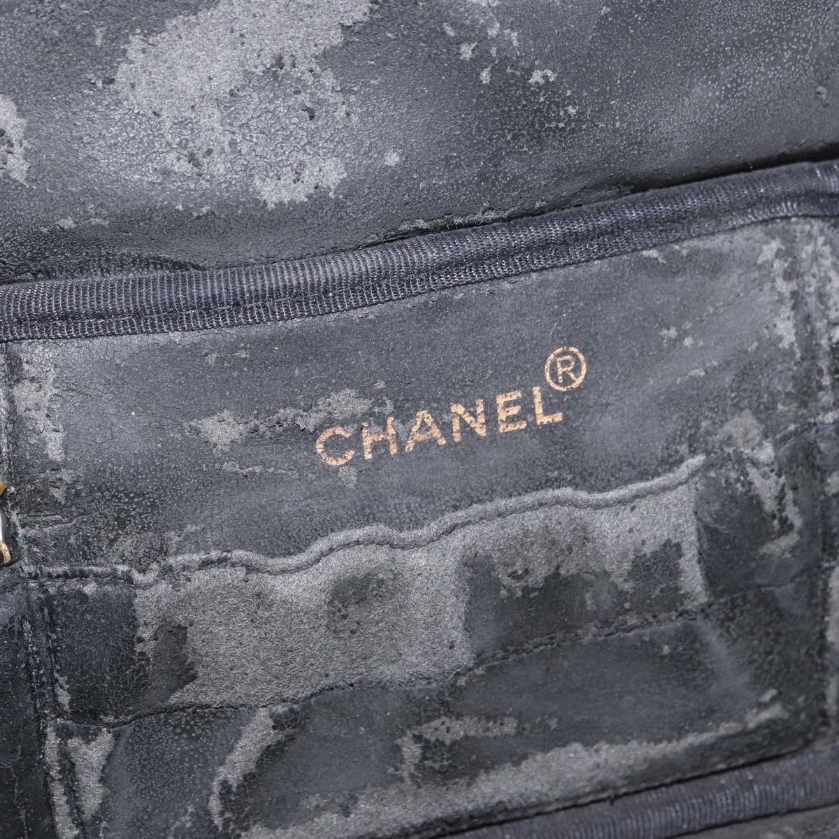 CHANEL COCO Mark Vanity Hand Bag Caviar Skin Black Gold CC Auth 178691