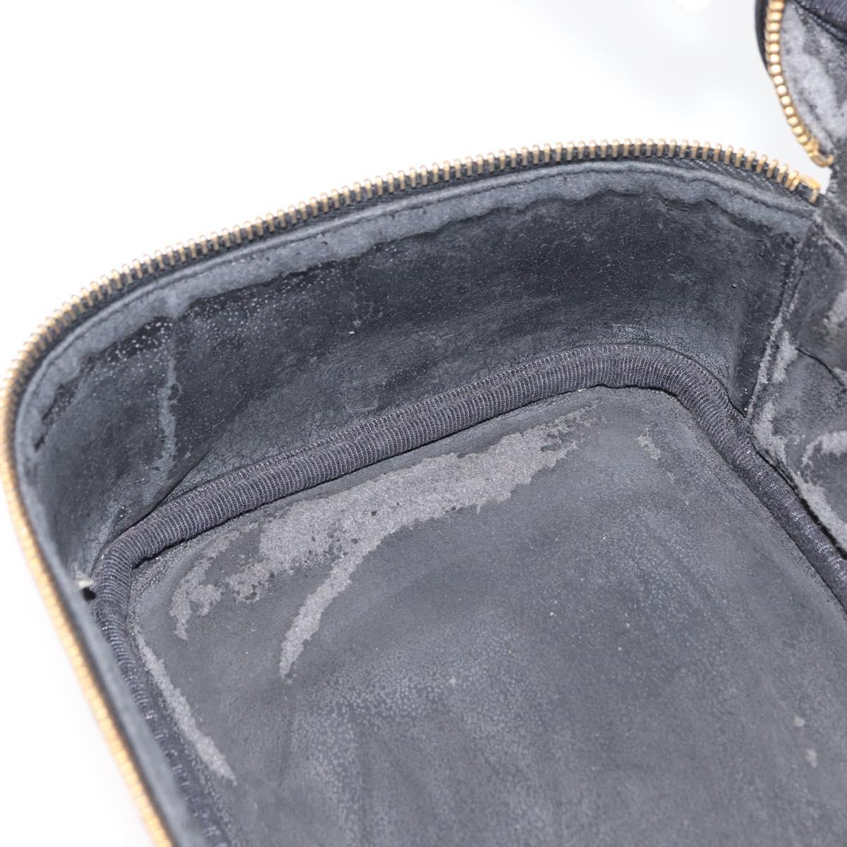 CHANEL COCO Mark Vanity Hand Bag Caviar Skin Black Gold CC Auth 178691