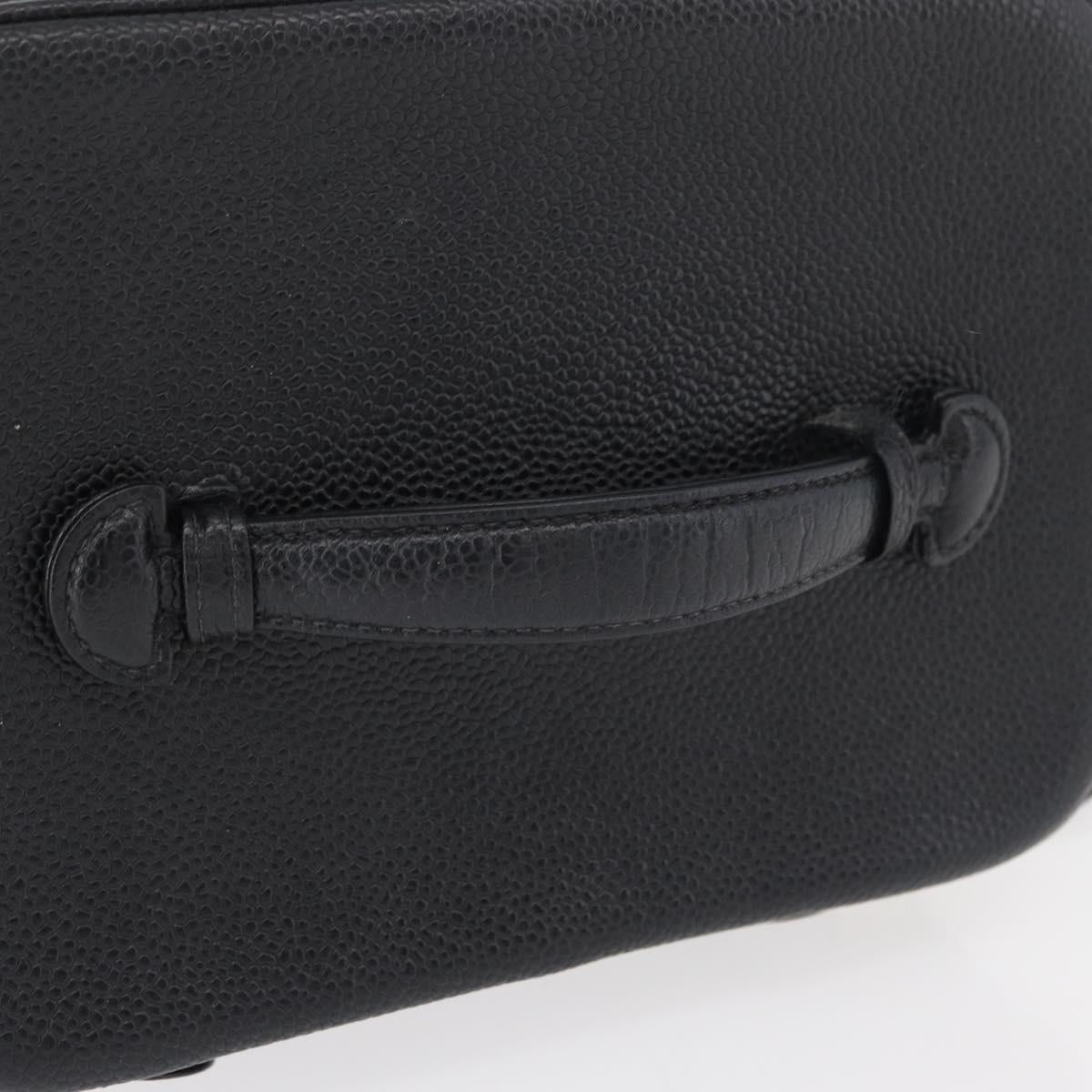 CHANEL COCO Mark Vanity Hand Bag Caviar Skin Black Gold CC Auth 178691