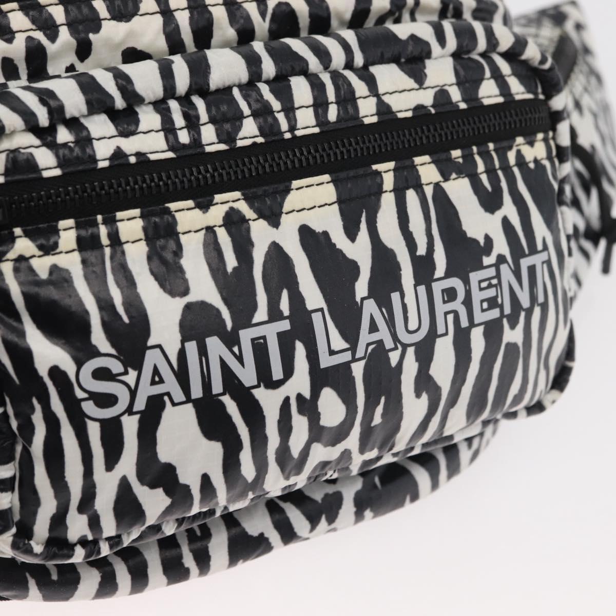SAINT LAURENT Zebra Pattern Body Bag Nylon Black White Auth 178693A