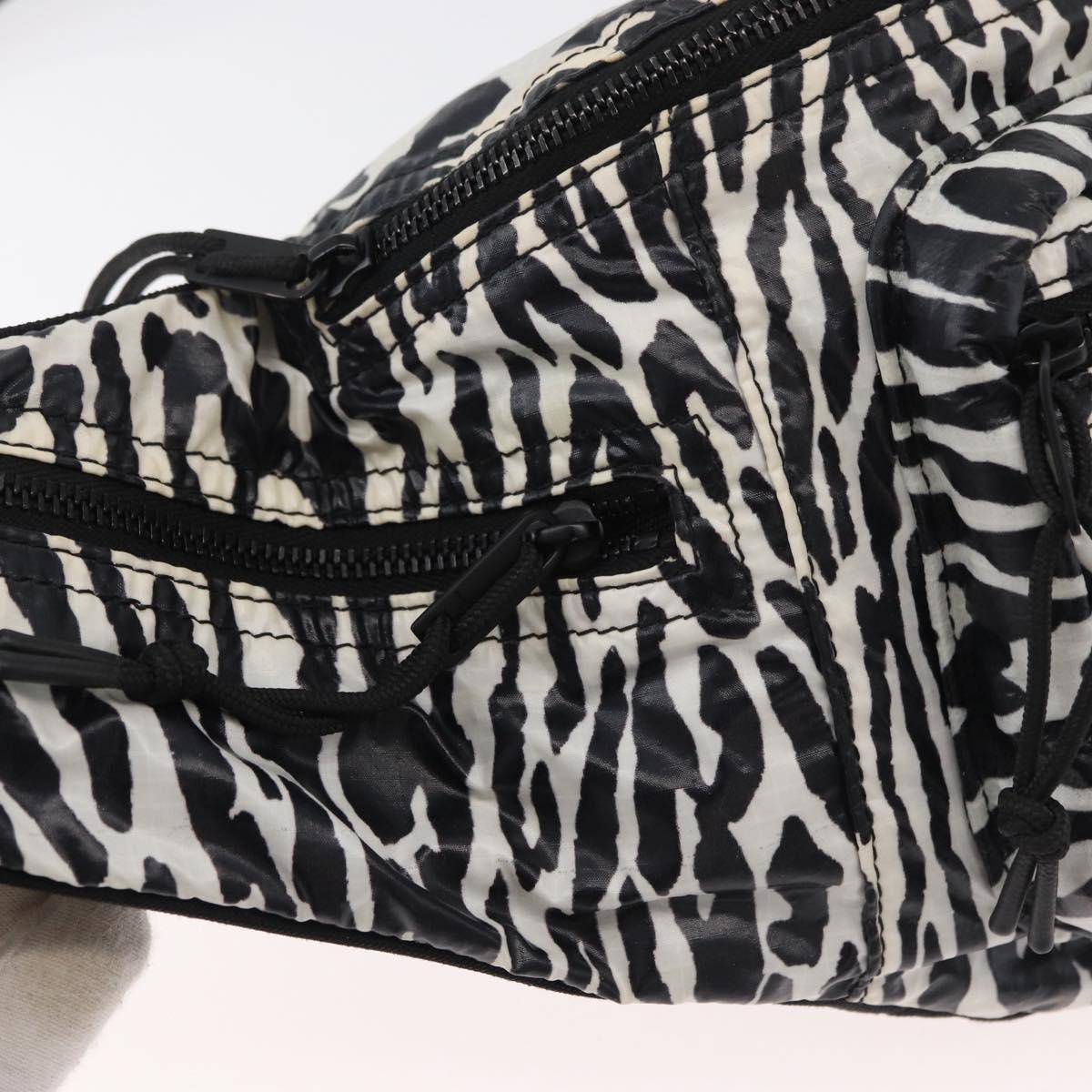 SAINT LAURENT Zebra Pattern Body Bag Nylon Black White Auth 178693A