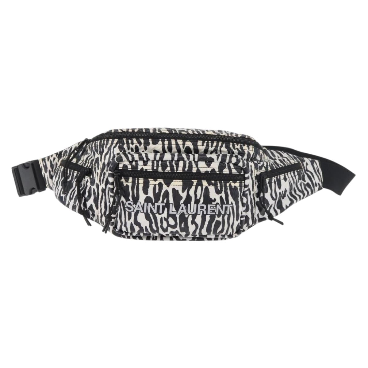 SAINT LAURENT Zebra Pattern Body Bag Nylon Black White Auth 178693A