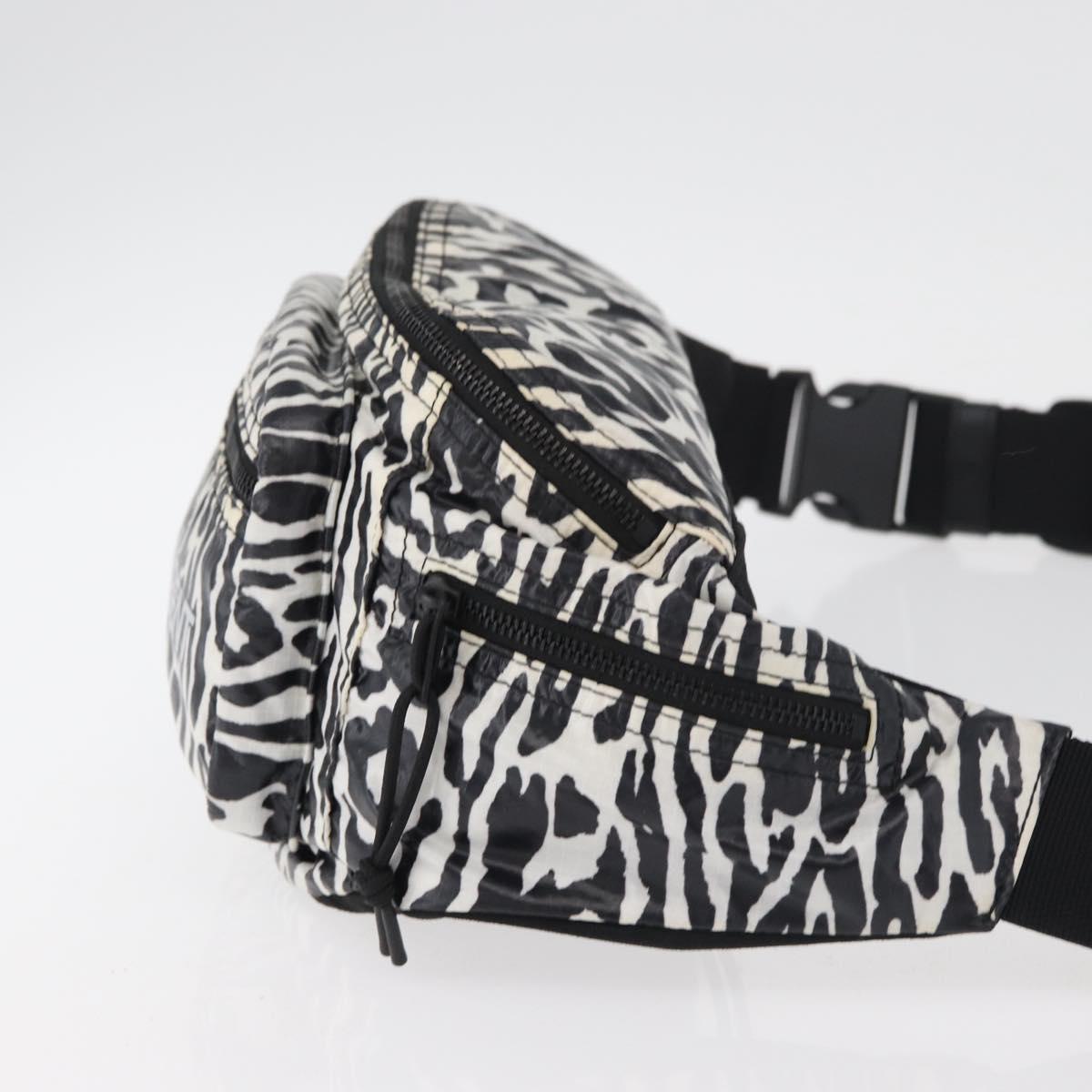 SAINT LAURENT Zebra Pattern Body Bag Nylon Black White Auth 178693A