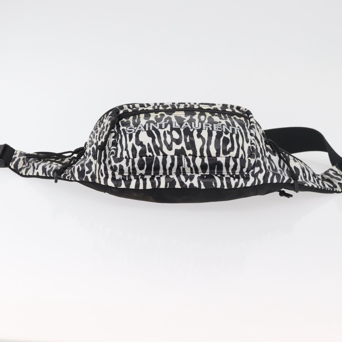 SAINT LAURENT Zebra Pattern Body Bag Nylon Black White Auth 178693A
