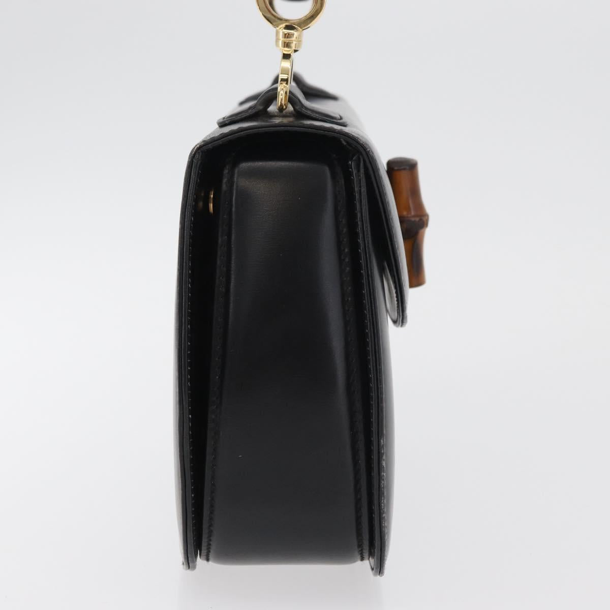 GUCCI Bamboo Hand Bag Leather Black Gold 000 1227 0633 Auth 178723V