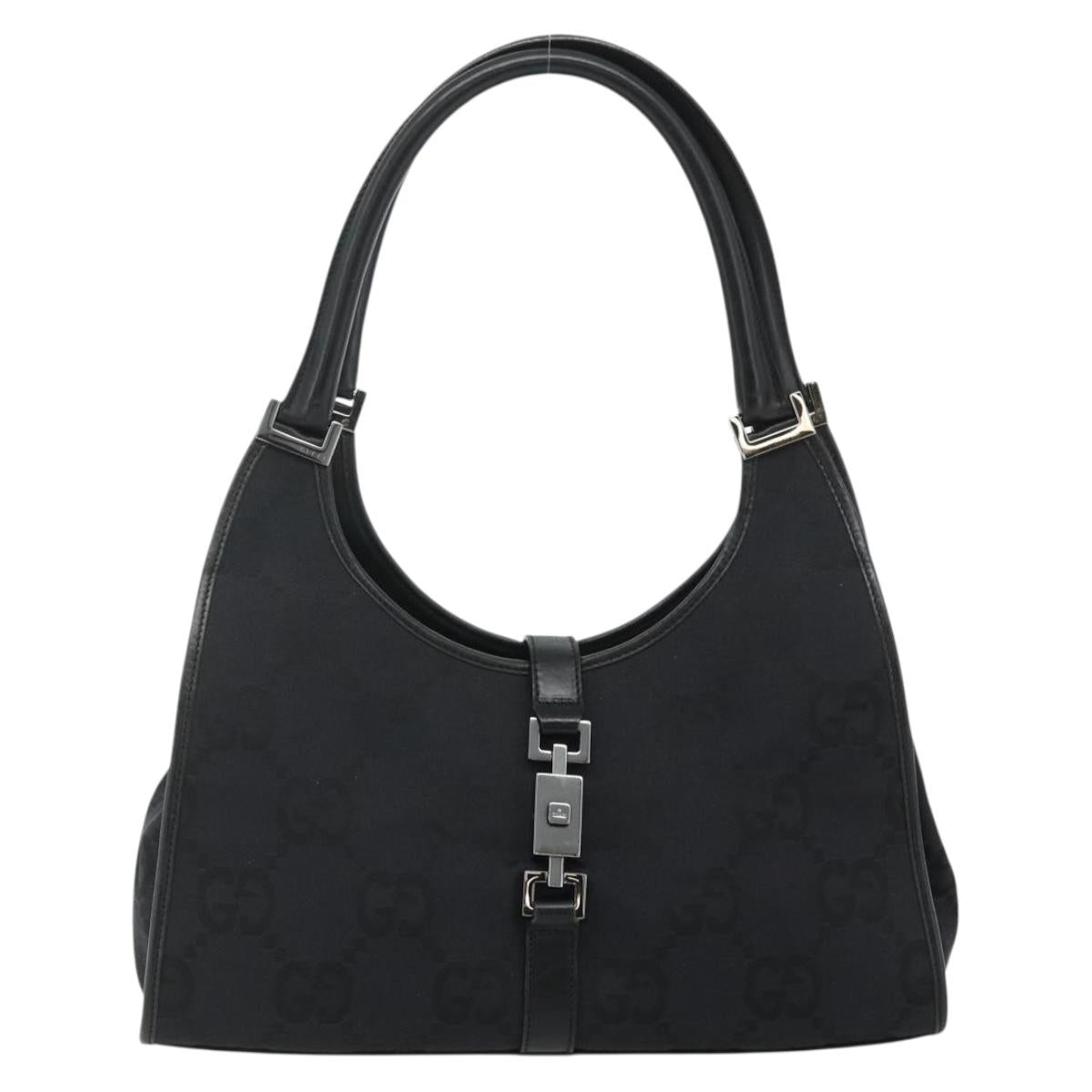 GUCCI GG Canvas Jackie Shoulder Bag Black Silver 002 1067 Auth 178724