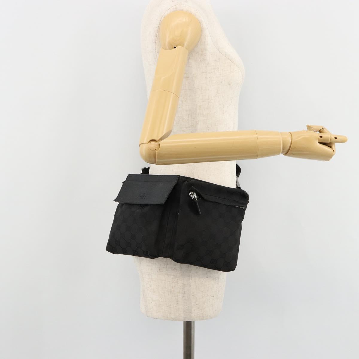 GUCCI GG Canvas Waist bag Black Silver 28566 Auth 178726