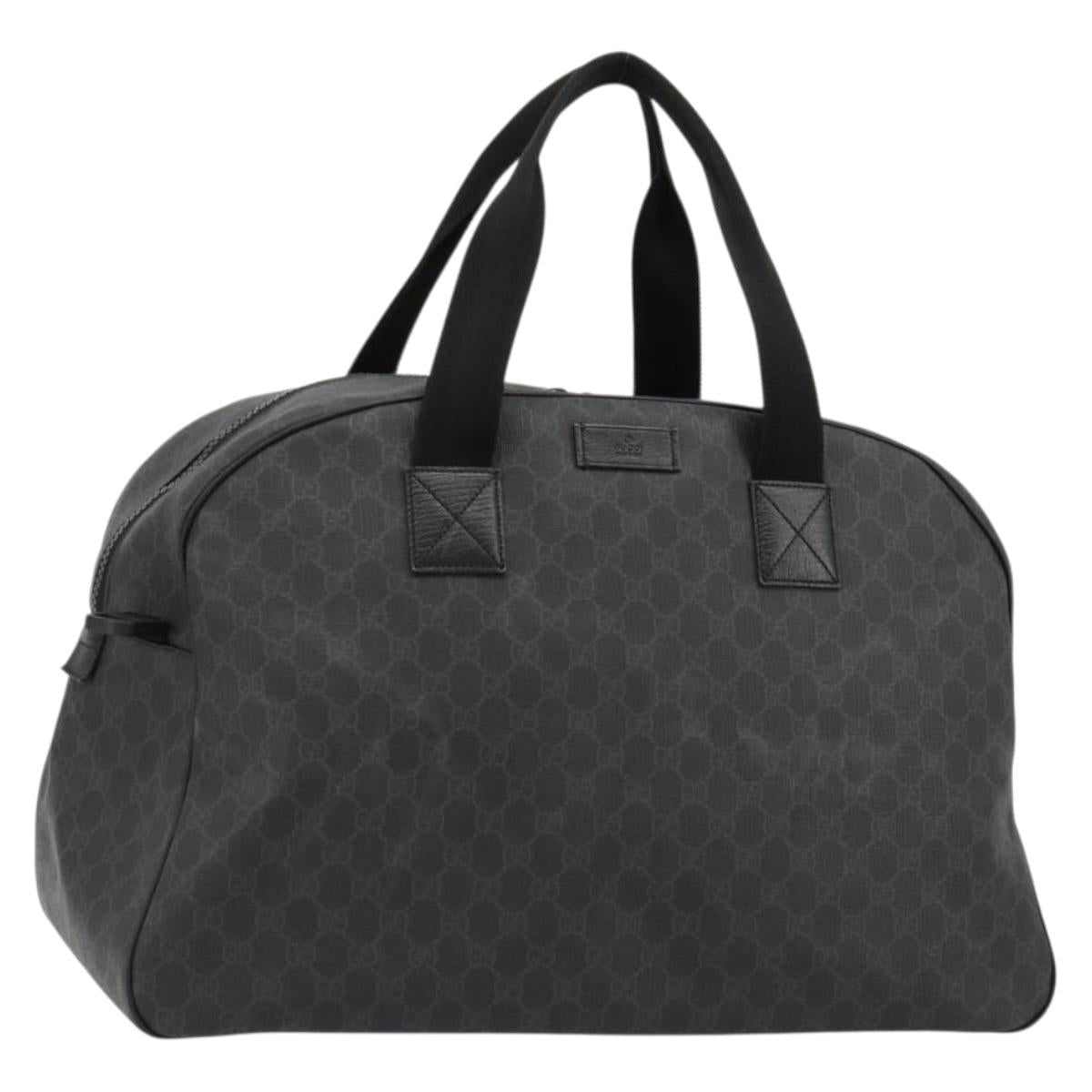 GUCCI GG Supreme Boston Bag PVC Black Silver Auth 178728A