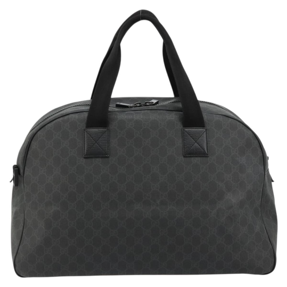 GUCCI GG Supreme Boston Bag PVC Black Silver Auth 178728A