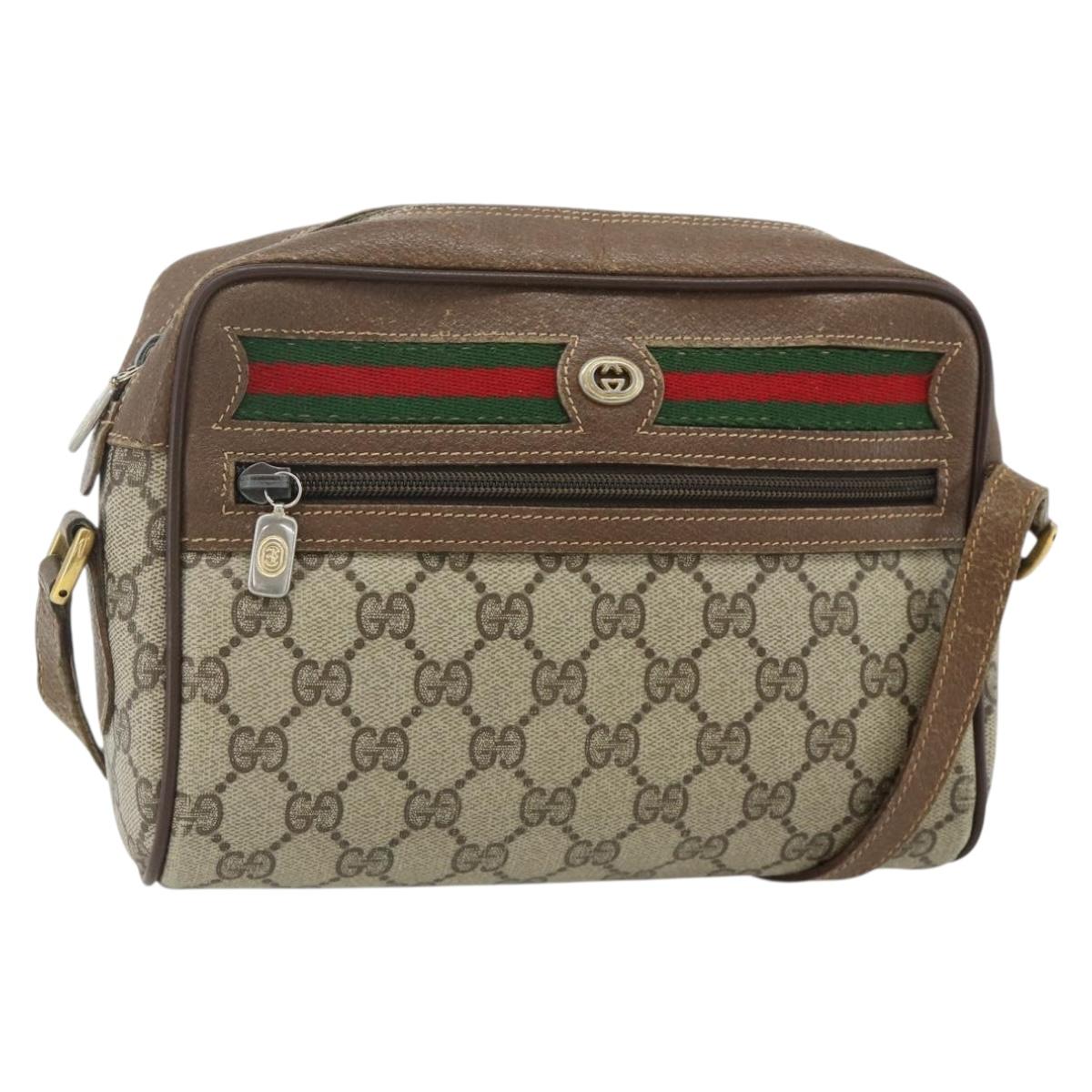 GUCCI GG Supreme Web Sherry Line Bag PVC Beige Gold 56 02 087 Auth 178729