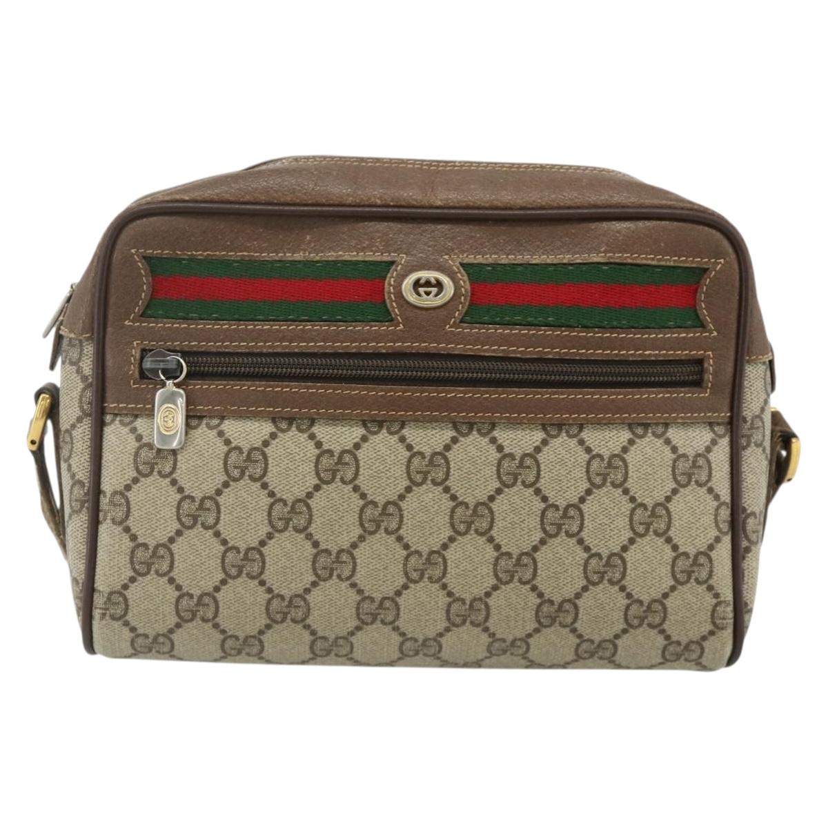 GUCCI GG Supreme Web Sherry Line Bag PVC Beige Gold 56 02 087 Auth 178729