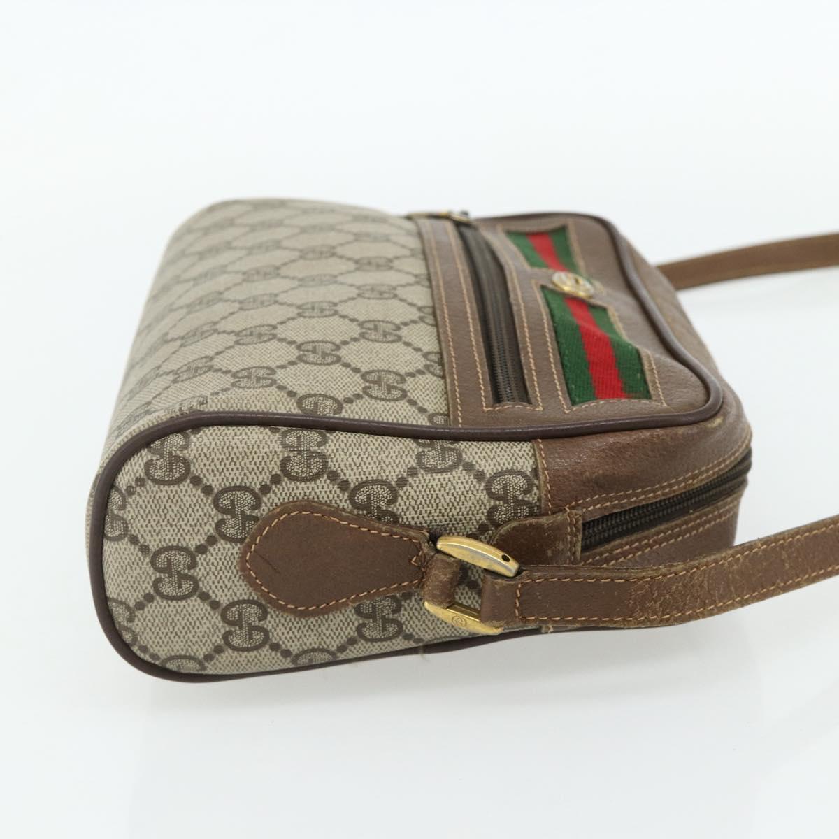 GUCCI GG Supreme Web Sherry Line Bag PVC Beige Gold 56 02 087 Auth 178729