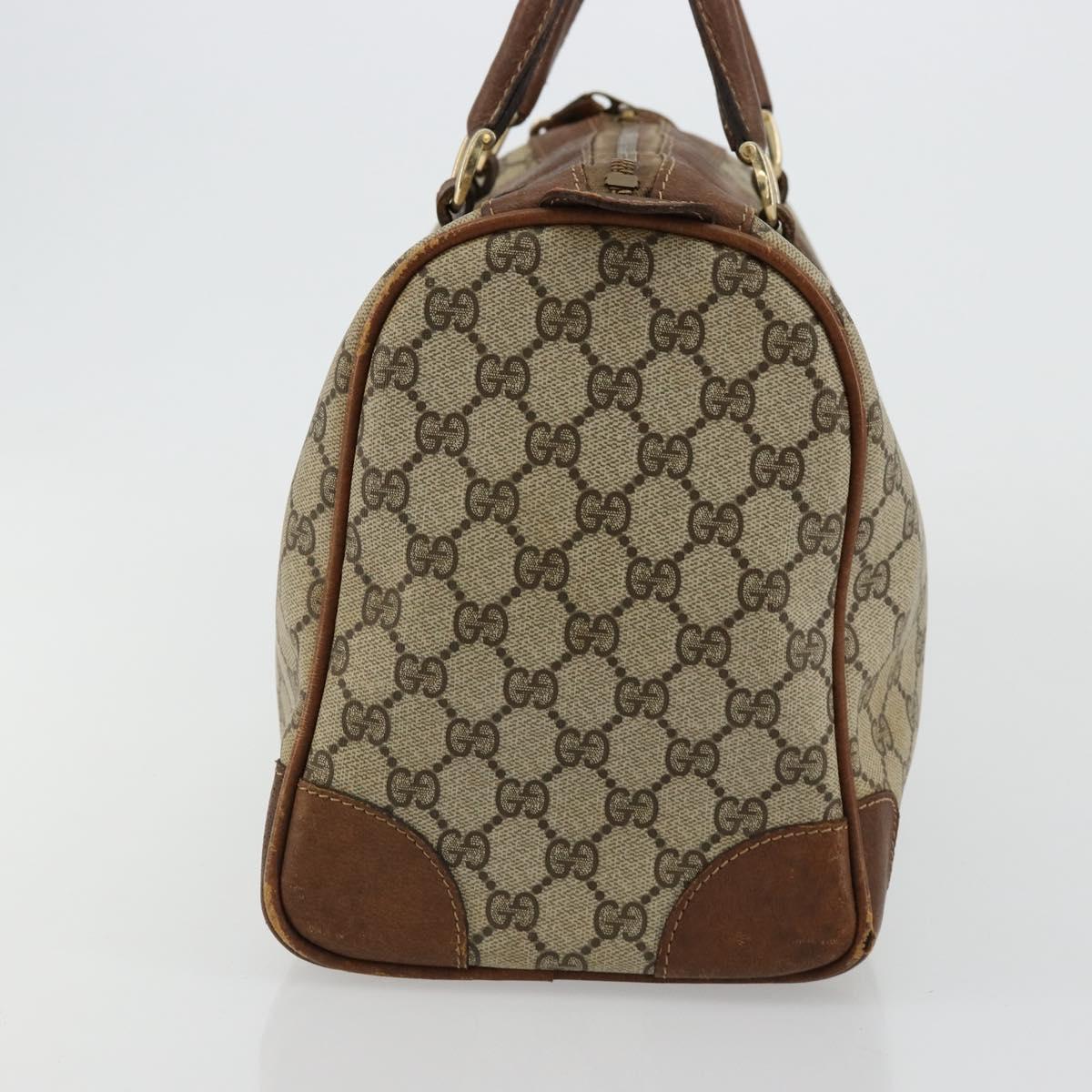 GUCCI GG Supreme Web Sherry Line Boston Bag PVC Beige Gold Auth 178730