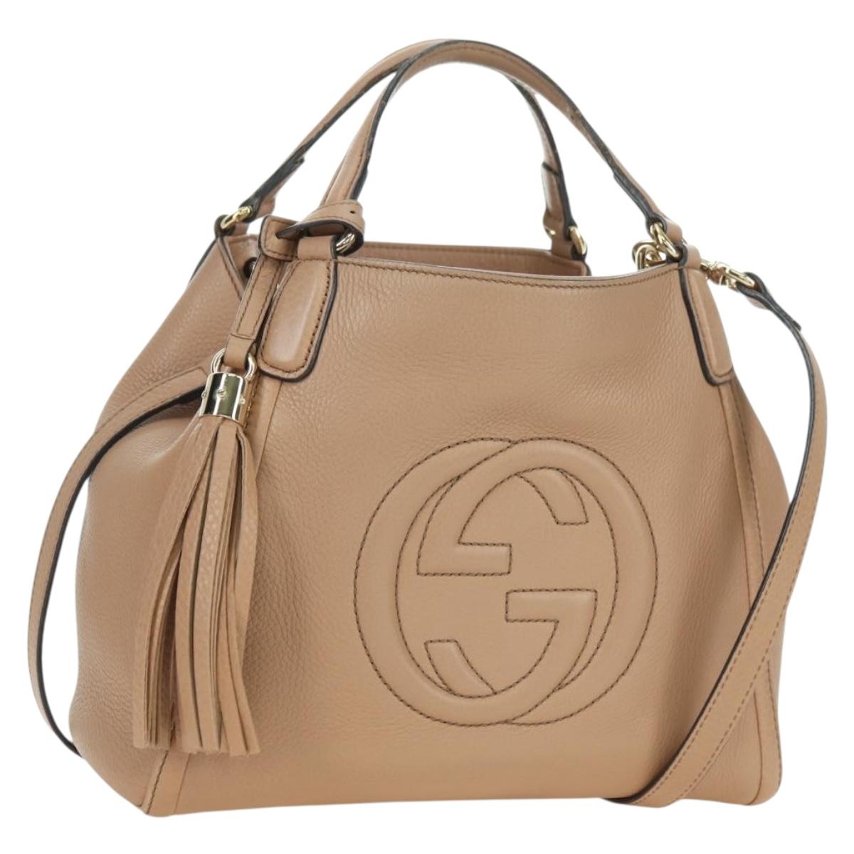 GUCCI Soho Hand Bag Leather 2way Pink Gold 336751 Auth 178732V
